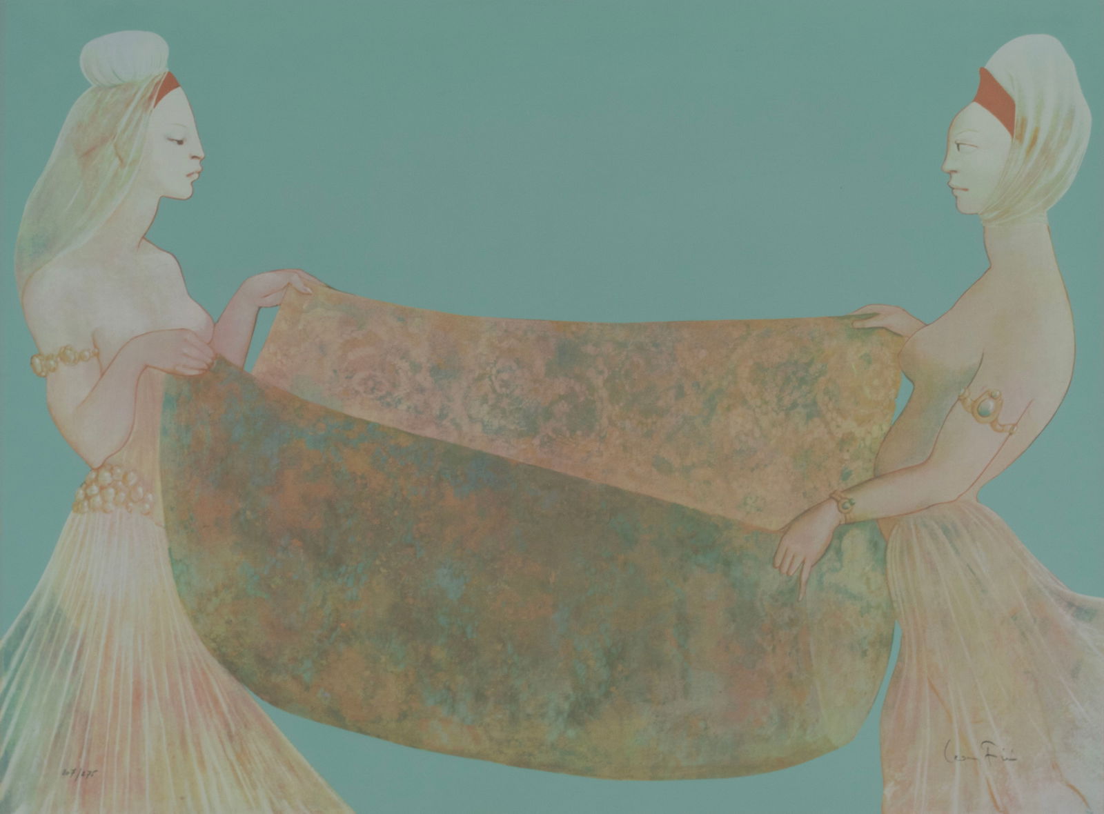 LEONOR FINI (ARGENTINIAN, 1907-1996): Leonor FiniArgentinian, 1907-1996Sultanes et MagiciennesLithographSigned in pencil lower right, numbered 207/275 lower left. Matted and framed.21 x 28 in. (53.3 x 71.1 cm.), Frame: 29 x 36 1/2 in. (7