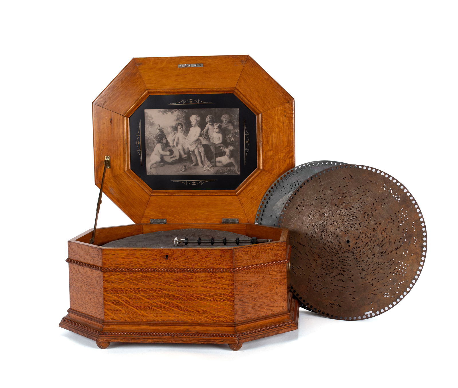 OCTAGONAL DISC PLAYING MUSIC BOX, LIKELY BY TRIUMPH (1 of 13)