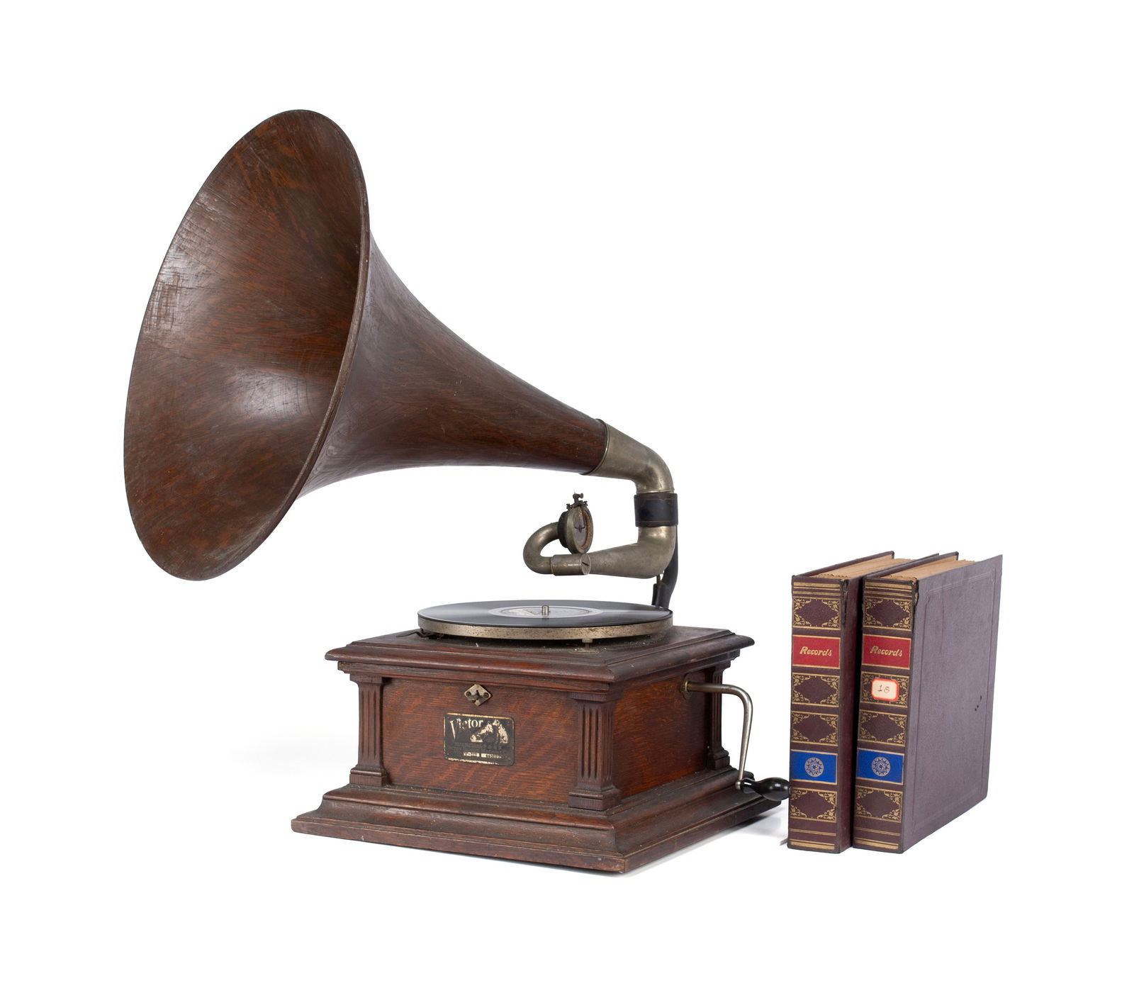 TABLETOP VICTOR TALKING MACHINE WITH RECORDS (1 of 10)