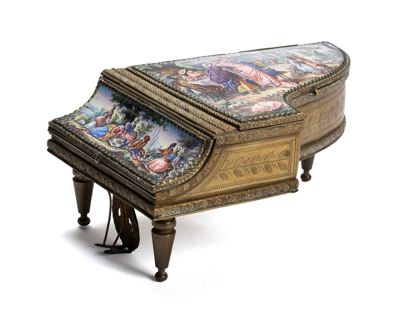 TABLETOP ENAMELED MUSIC BOX/JEWELRY BOX IN THE FORM OF A PIANO (1 of 12)