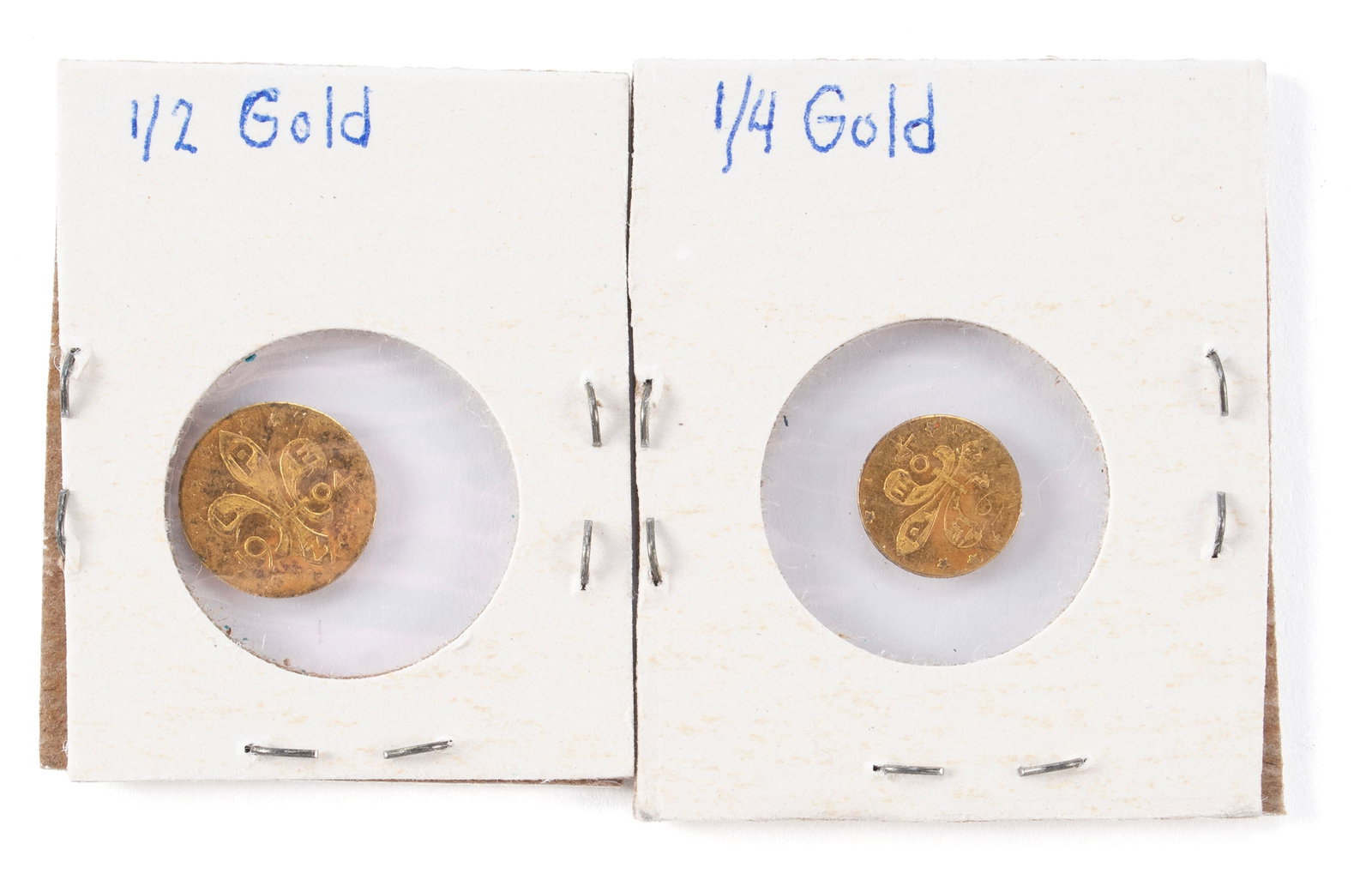 TWO ZERBE 1904 LOUISIANA PURCHASE EXPOSITION ST. LOUIS WORLDS FAIR GOLD TOKENS (1 of 7)