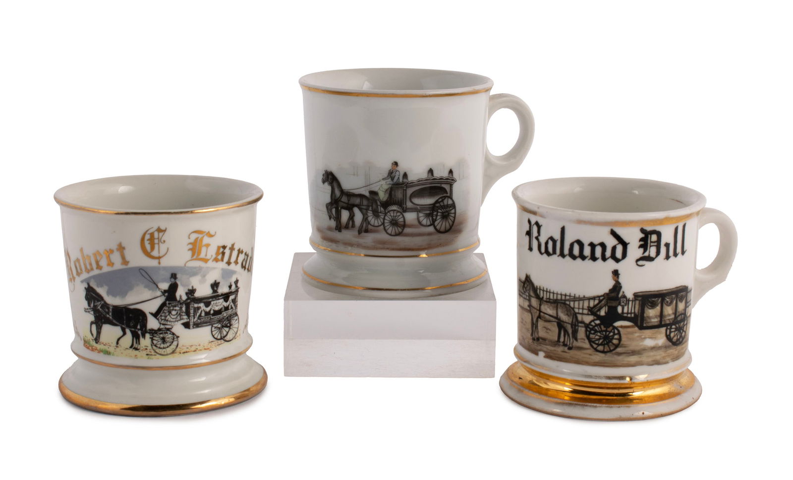 THREE UNDERTAKER'S PORCELAIN OCCUPATIONAL SHAVING MUGS (1 of 8)