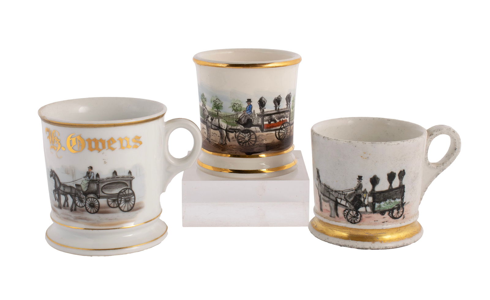THREE UNDERTAKER'S PORCELAIN OCCUPATIONAL SHAVING MUGS (1 of 8)