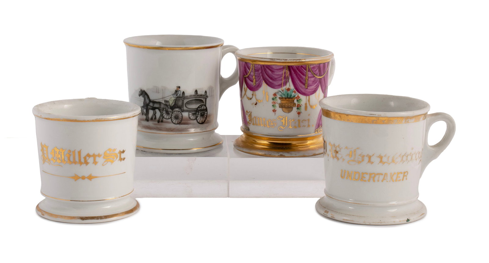 FOUR PORCELAIN OCCUPATIONAL SHAVING MUGS (1 of 10)