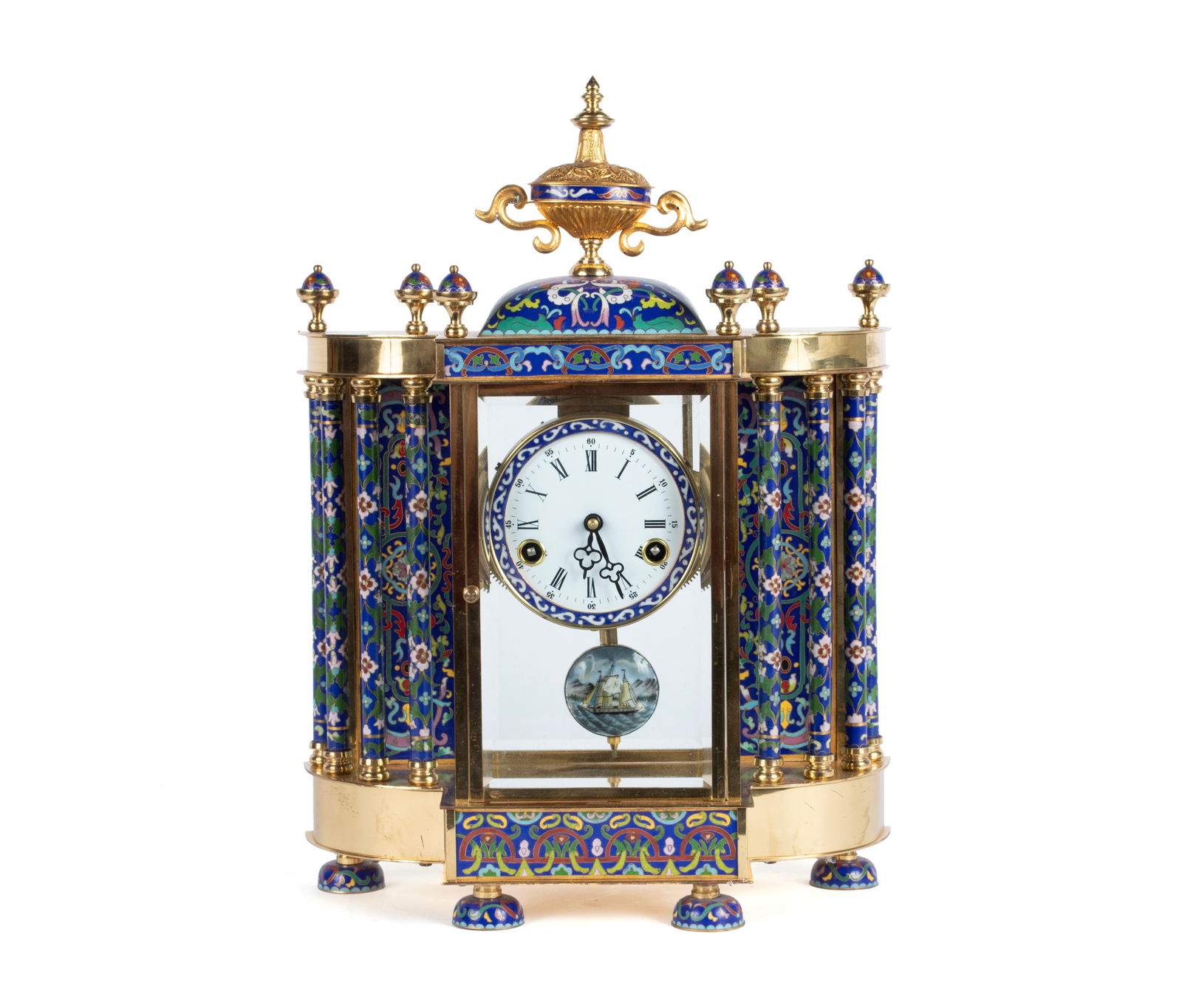 GILT AND CLOISONNE ENAMEL MANTEL CLOCK (1 of 10)