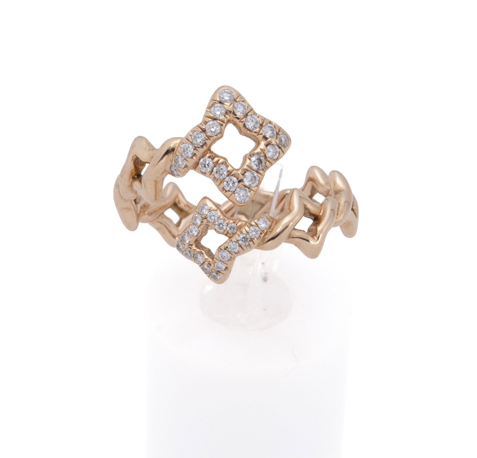 DAVID YURMAN DIAMOND 'VENETIAN QUATREFOIL' BYPASS RING: DAVID YURMAN DIAMOND 'VENETIAN QUATREFOIL' BYPASS RINGAn 18k gold bypass ring with thirty-six (36) round brilliant diamonds, weighing approximately 0.50ctw. hallmarked.Size 7 (expandable); 5 grams