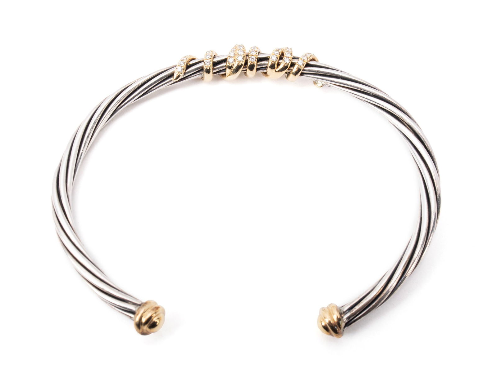 DAVID YURMAN 'HELENA' STERLING, YELLOW GOLD, & DIAMOND CUFF (1 of 6)