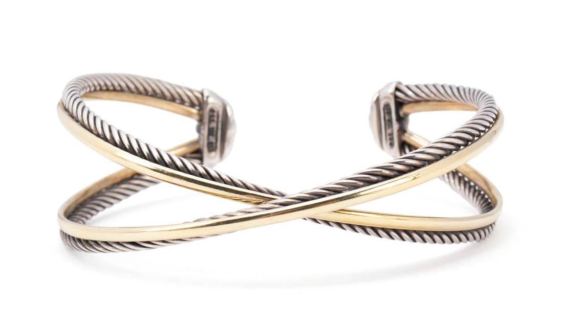 DAVID YURMAN STERLING SILVER & GOLD CROSSOVER BRACELET (1 of 8)