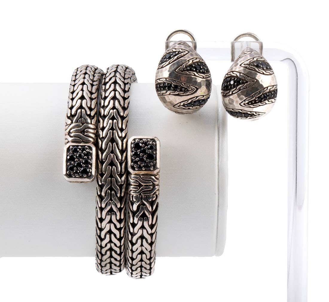 JOHN HARDY BLACK SAPPHIRE STERLING FLEX COIL BRACELET & EARRINGS (1 of 6)