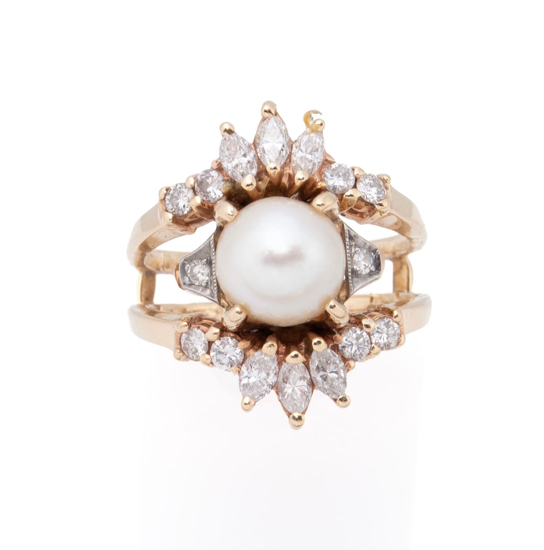 HAROLD FREEMAN YELLOW GOLD DIAMOND & PEARL RING (1 of 10)