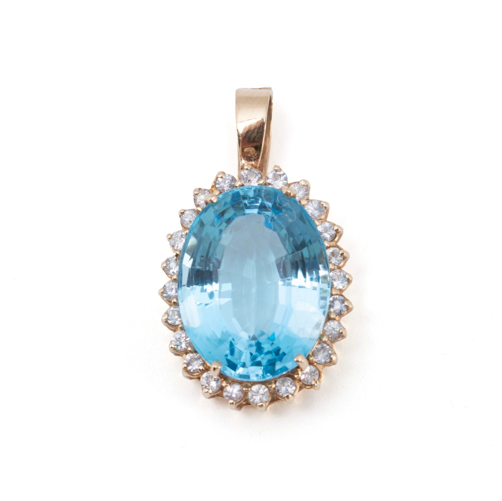 BLUE TOPAZ, DIAMOND, GOLD PENDANT (1 of 4)