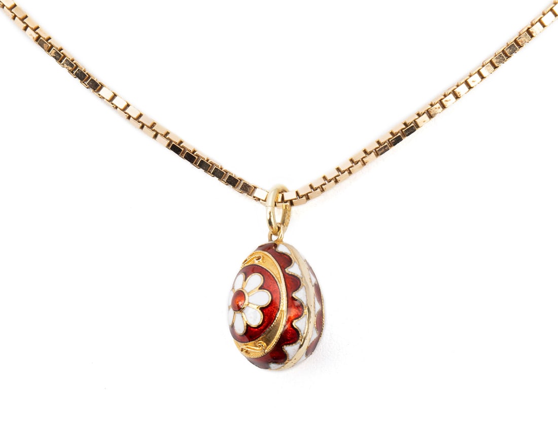 YELLOW GOLD ENAMEL EGG PENDANT NECKLACE (1 of 8)