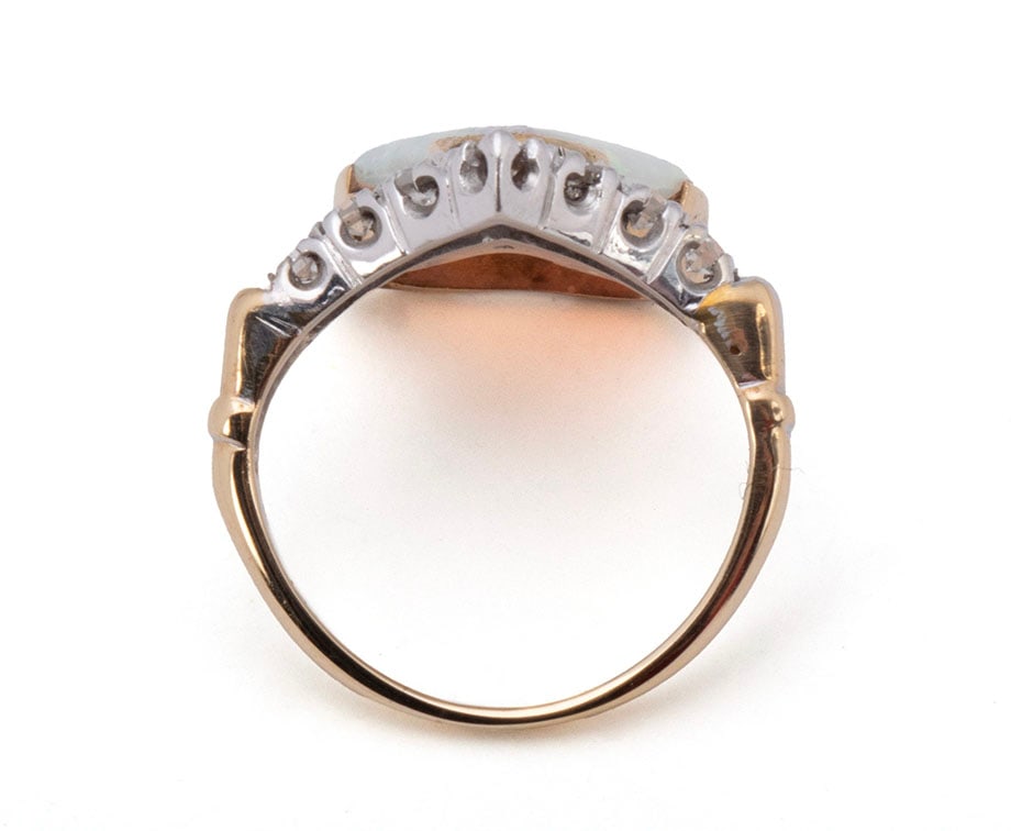 OPAL & DIAMOND GOLD RING - 6
