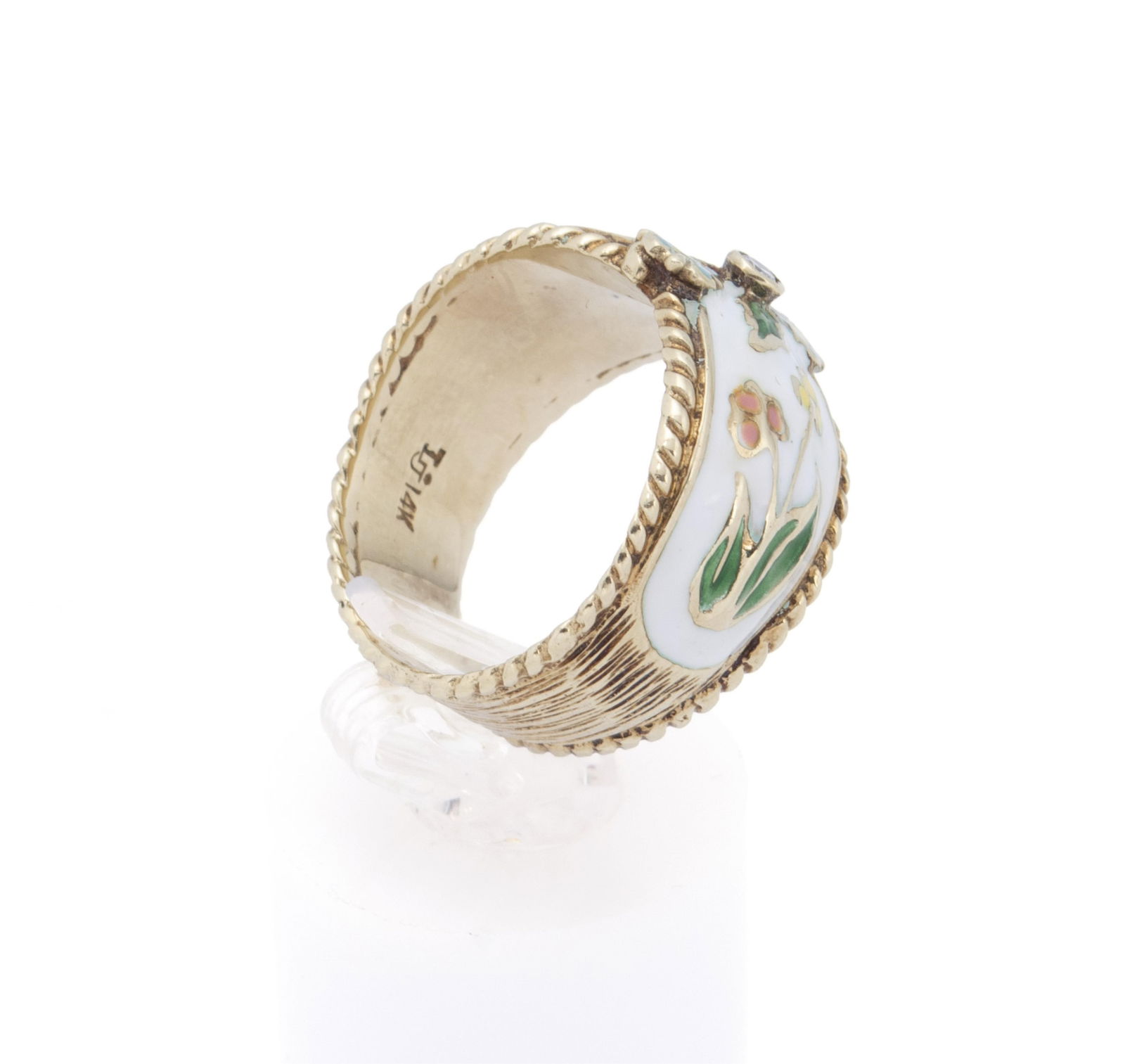 ENAMEL GOLD DIAMOND RING - 3