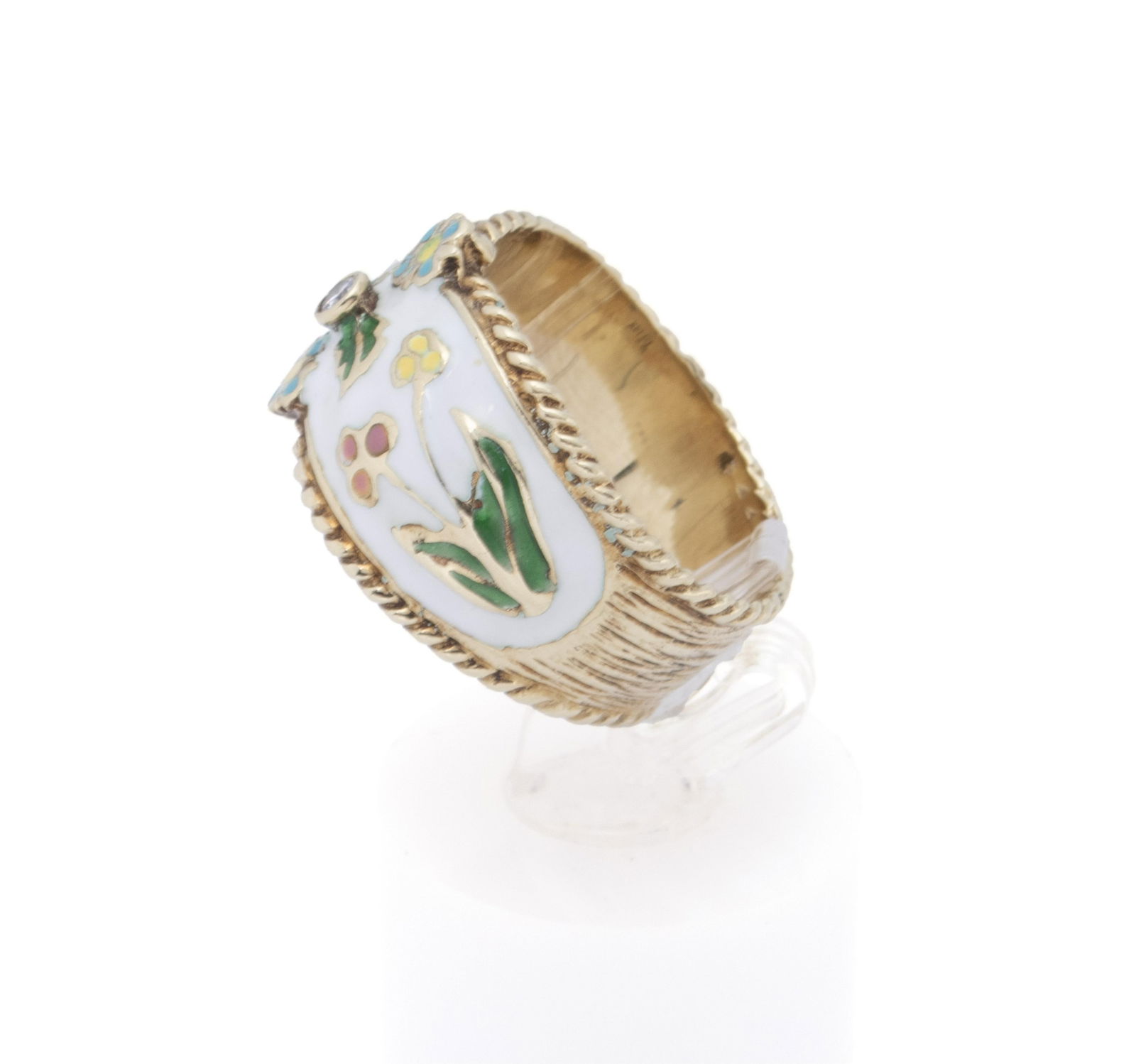 ENAMEL GOLD DIAMOND RING - 5