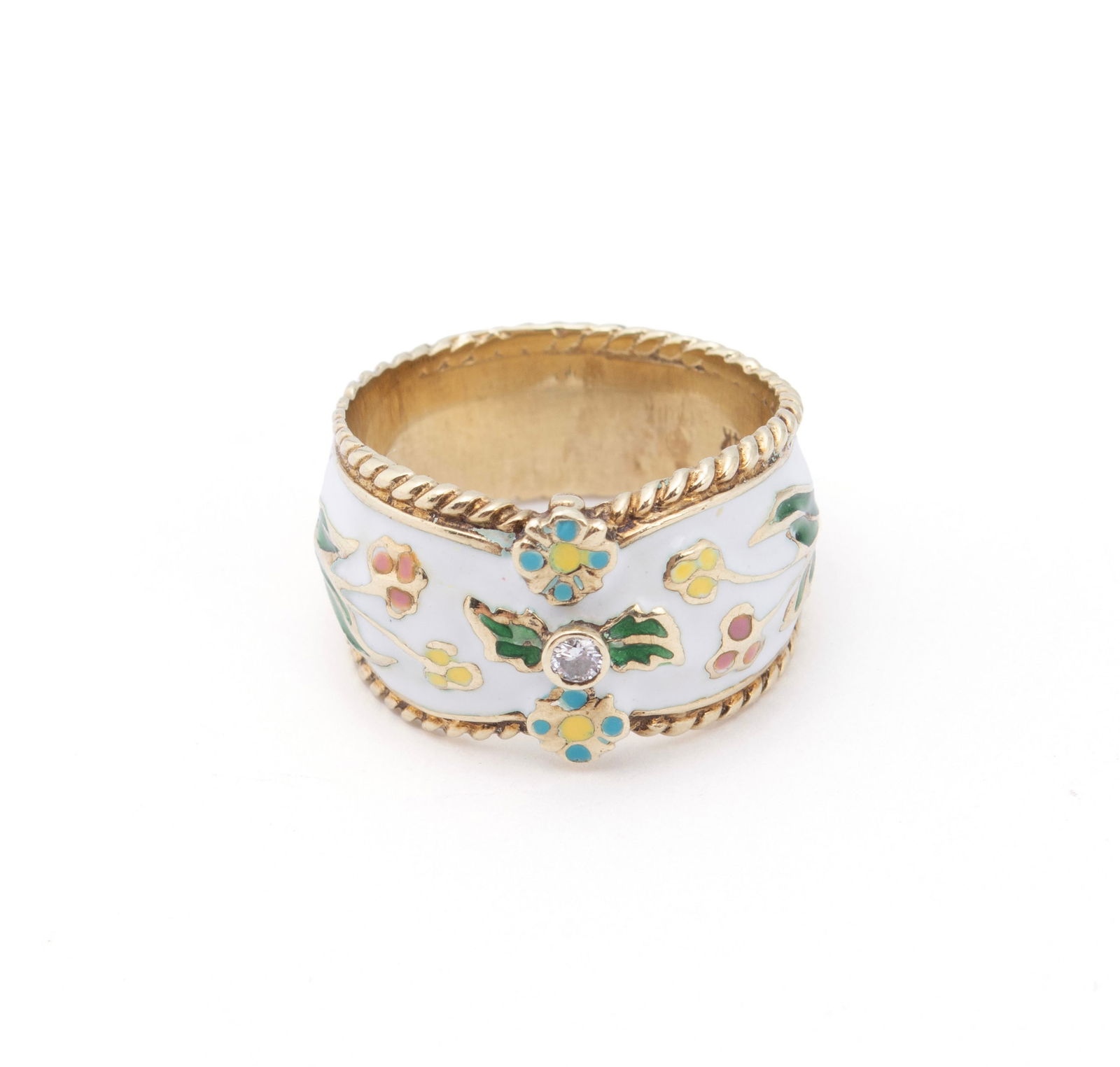ENAMEL GOLD DIAMOND RING - 6