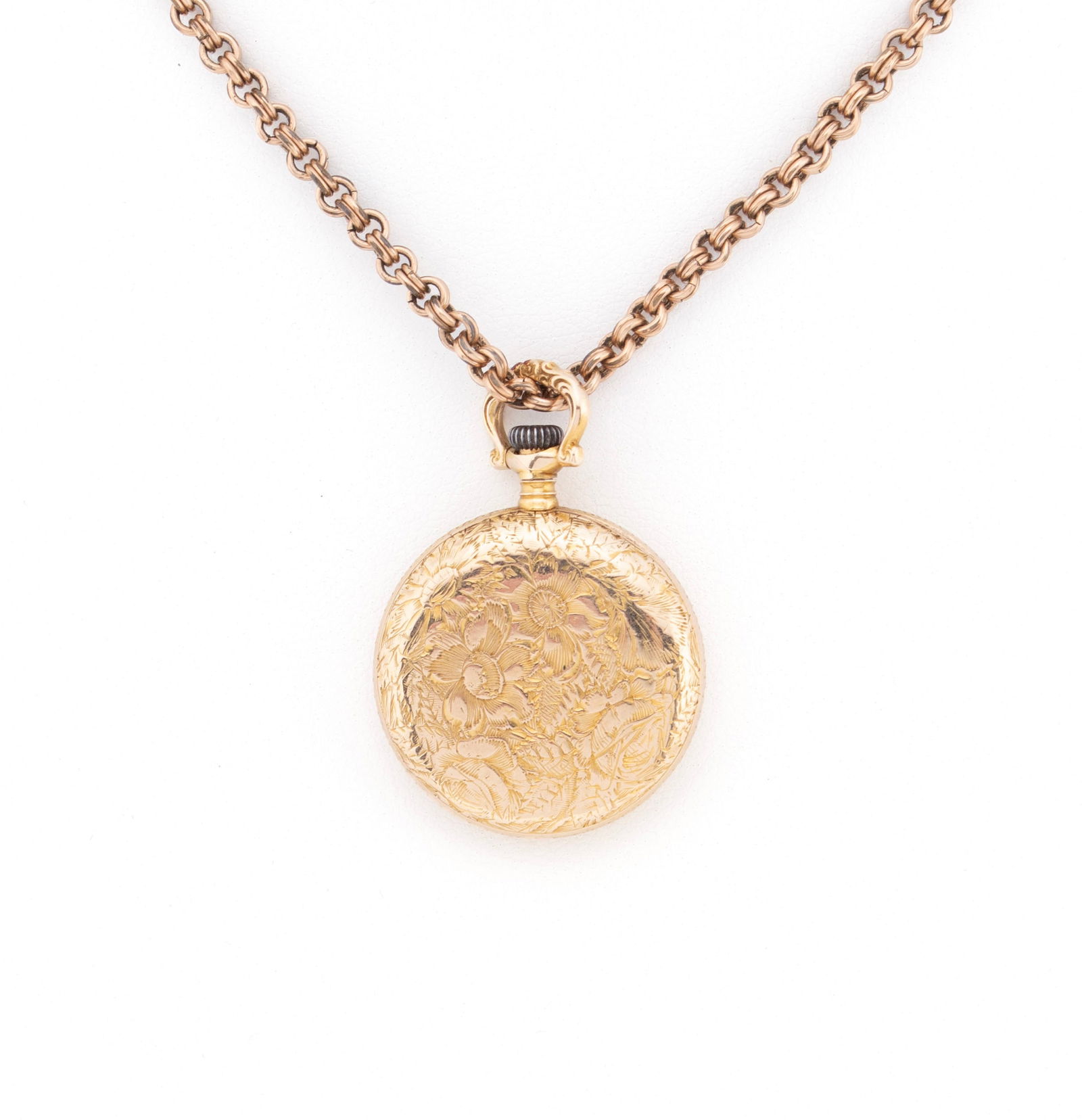 WITTNAUER GOLD POCKET WATCH: WITTNAUER GOLD POCKET WATCH Primrose Watch Co. Movement, Swiss 15 jewels, 14k gold case #70164, retailed Daniel Lowe & Co. On a gold-tone chain. Watch weight: 18 grams