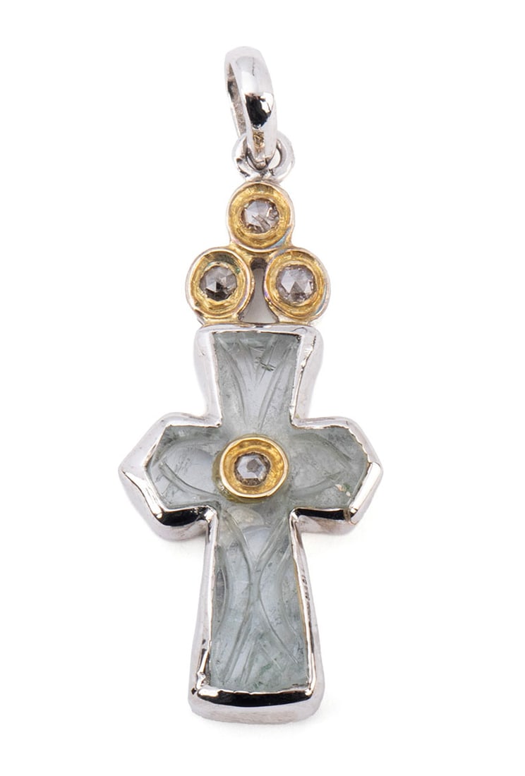 STERLING, GOLD & ROCK CRYSTAL CROSS PENDANT (1 of 7)