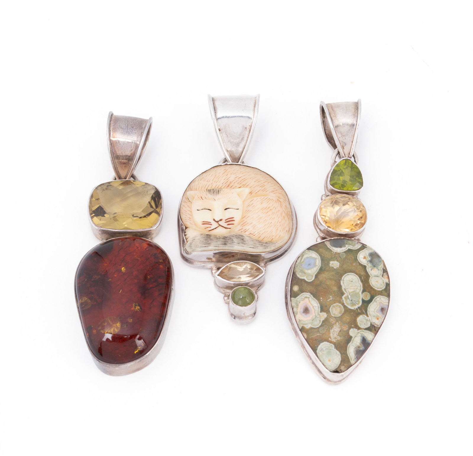 THREE STERLING & GEMSTONE PENDANTS (1 of 9)