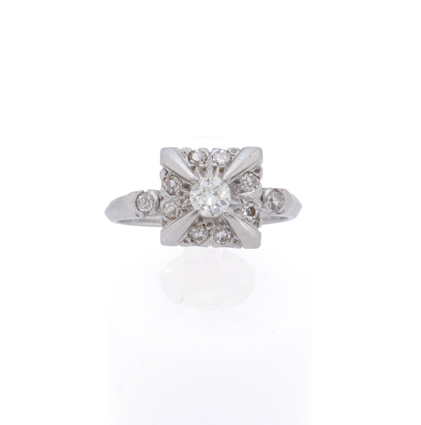 ART DECO PLATINUM EUROPEAN CUT DIAMOND RING (1 of 10)