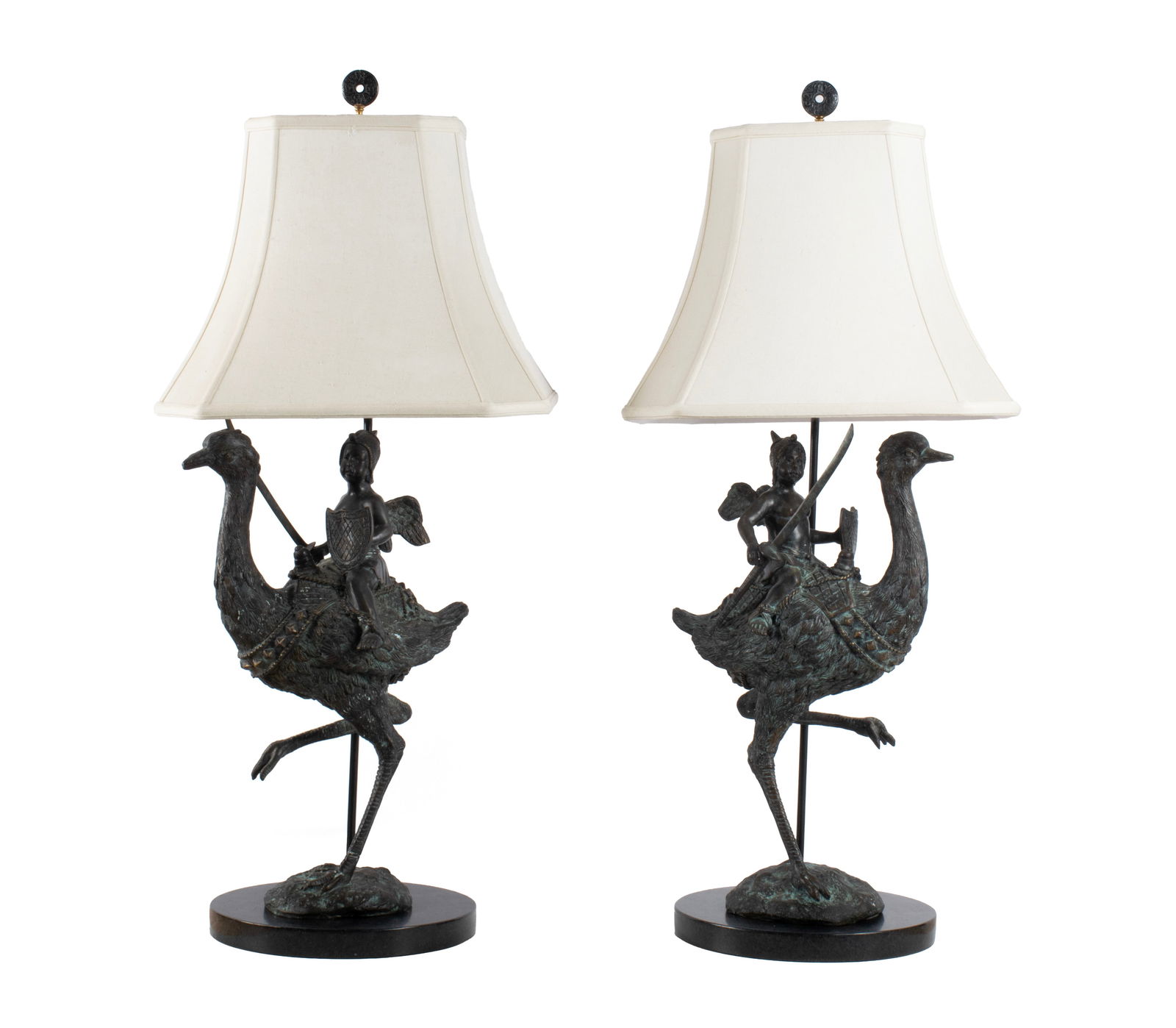 PAIR OF BRONZE OSTRICH LAMPS (1 of 12)