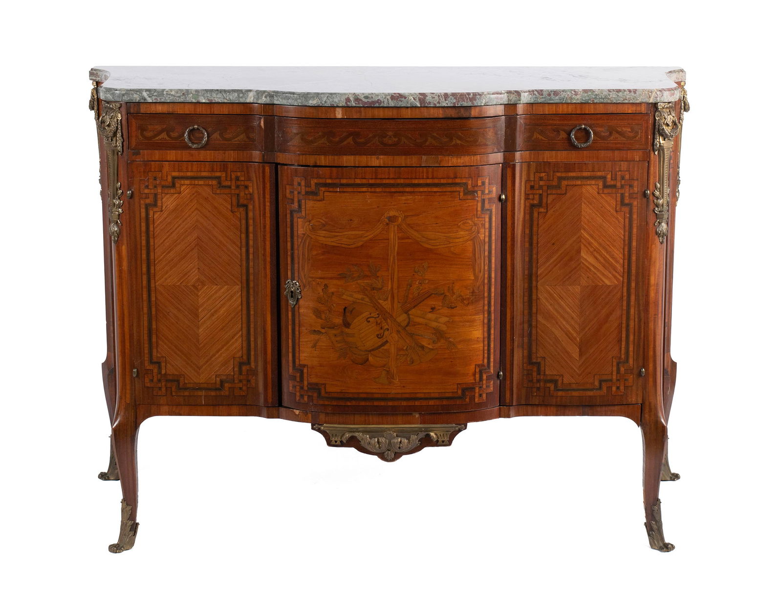 LOUIS XV STYLE MARBLE TOP INLAID COMMODE (1 of 12)