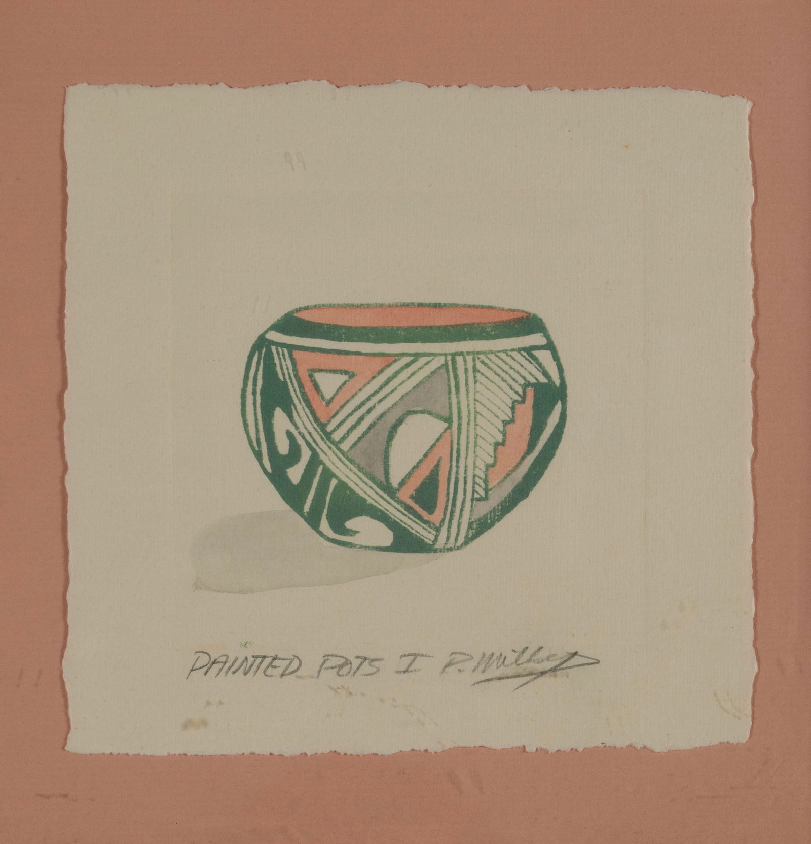 NATIVE AMERICAN POT WOODBLOCK PRINT (1 of 5)