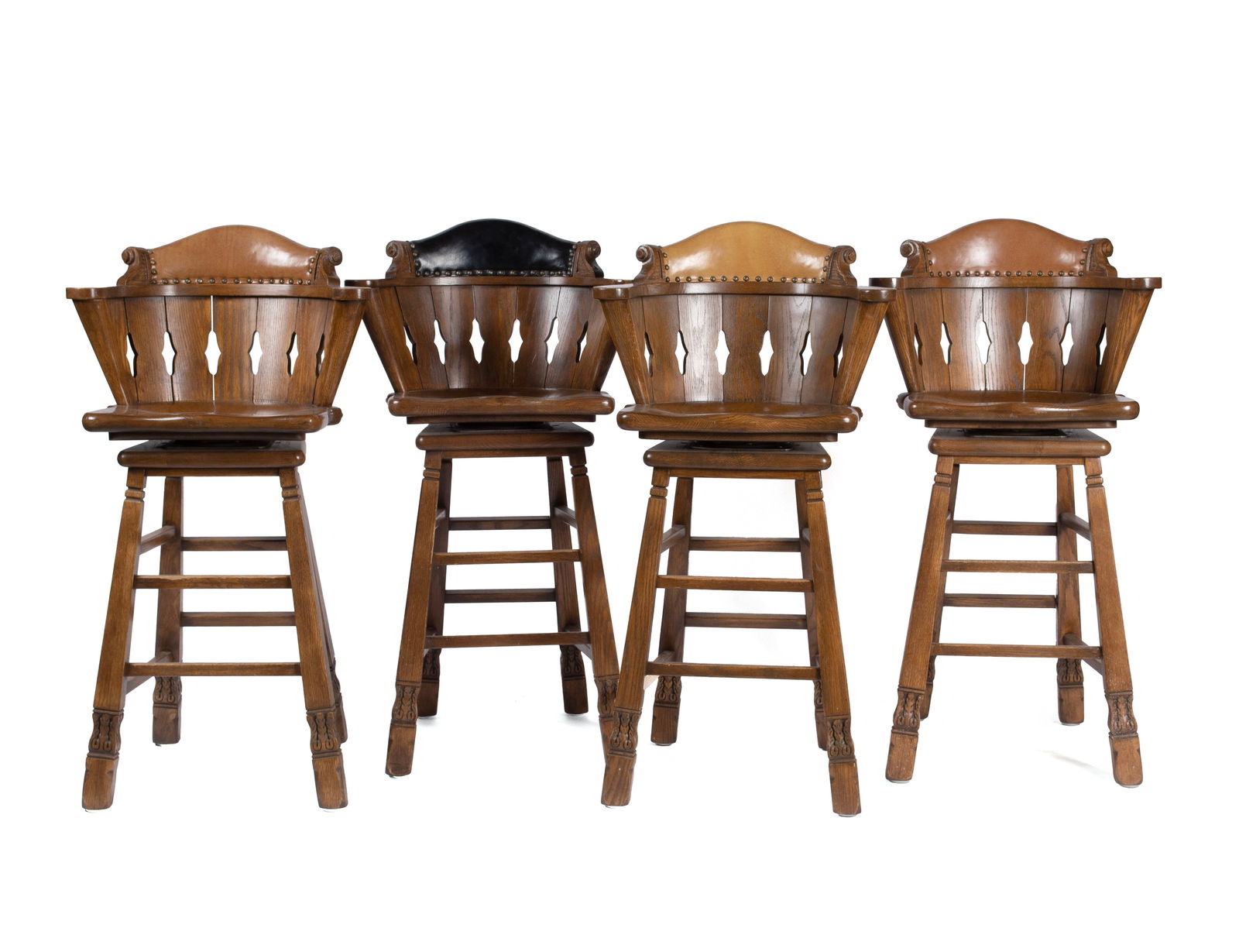 SET OF FOUR ROMWEBER VIKING OAK SWIVEL BAR STOOLS (1 of 6)