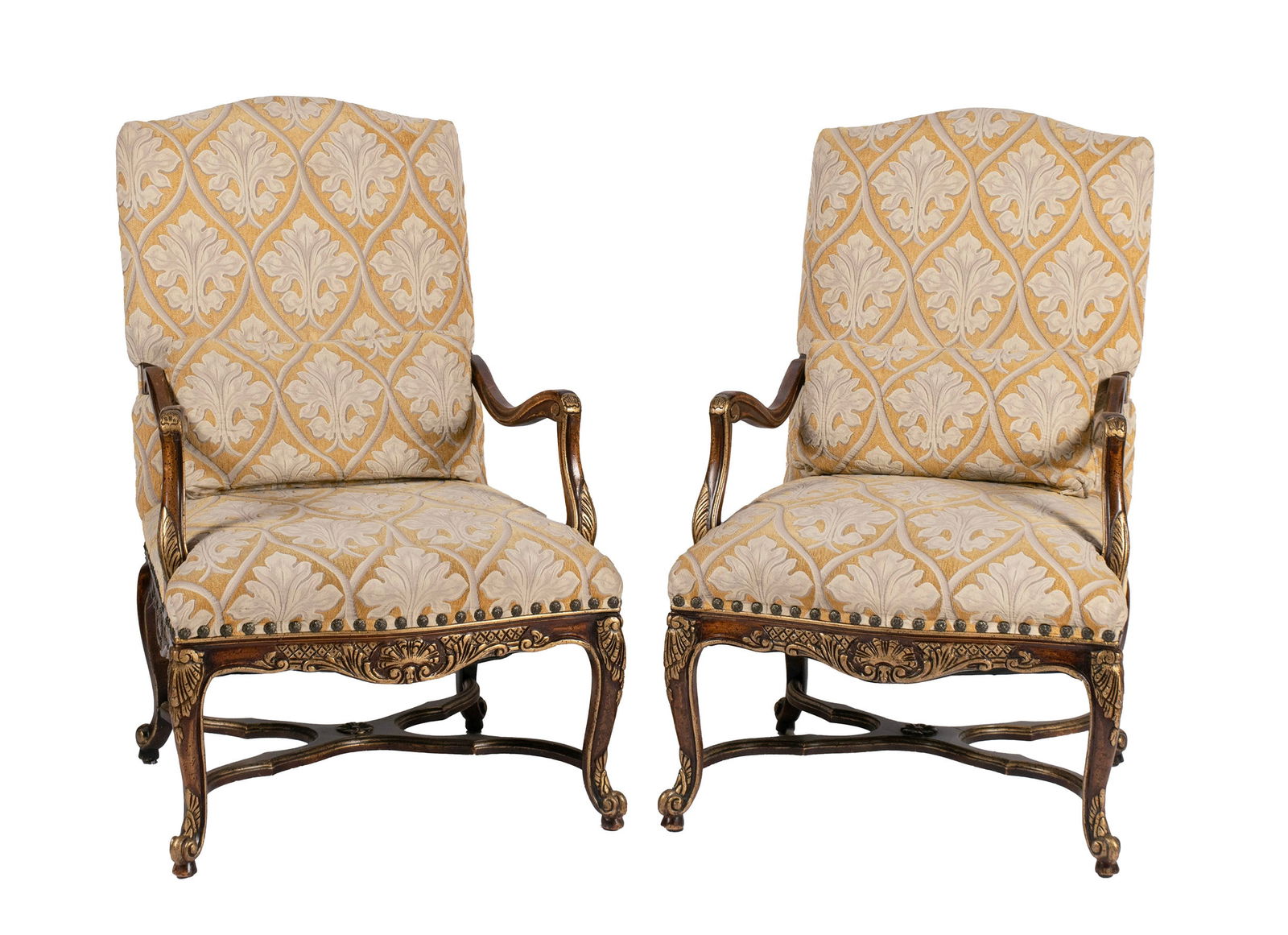 PAIR OF LOUIS XV STYLE OPEN ARMCHAIRS (1 of 7)