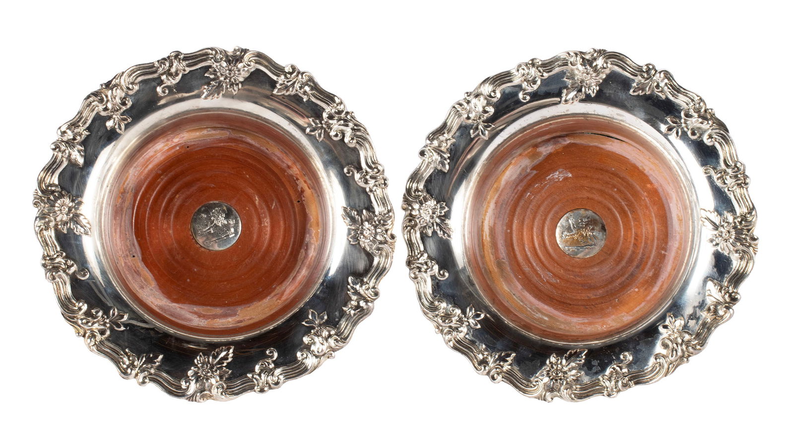 PAIR OF SILVERPLATE WINE COASTERS (1 of 8)