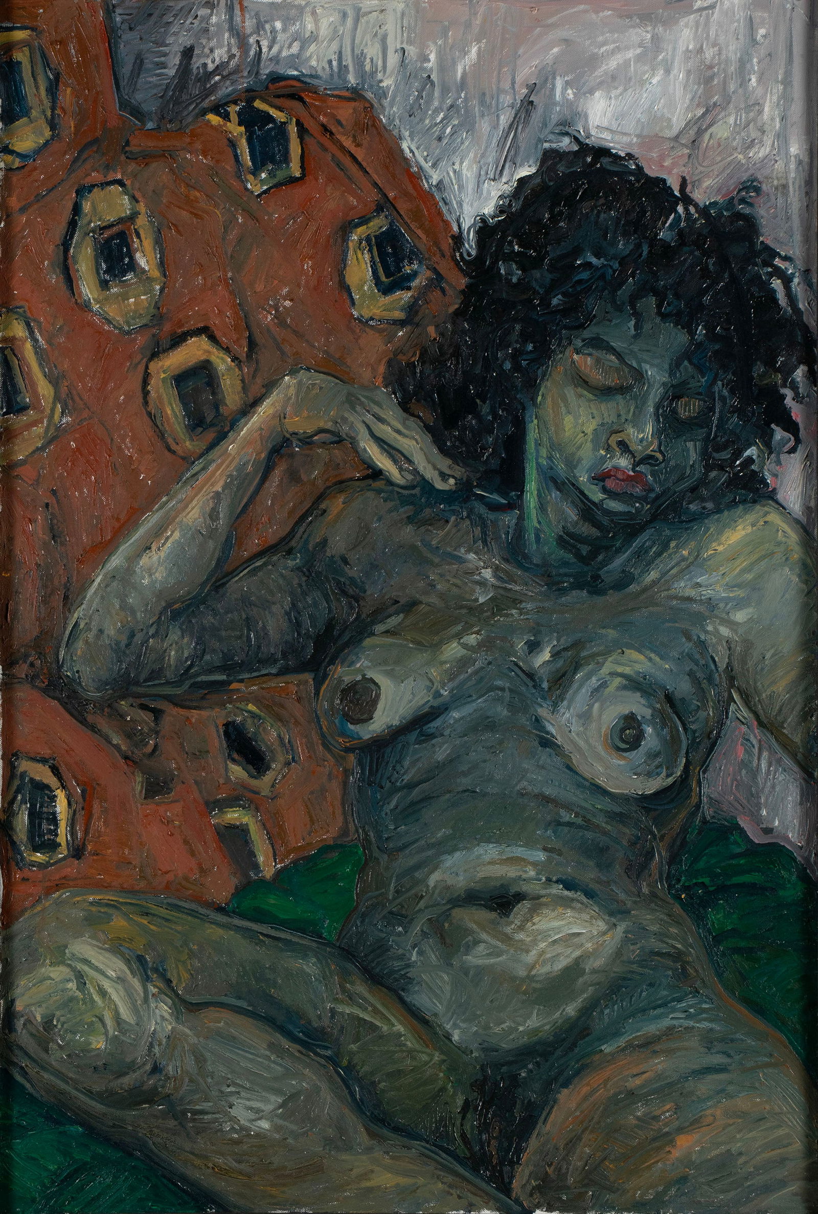 FRANCESKA SCHIFRIN (AMERICAN, 20TH/21ST C.): Franceska Schifrin American, 20th/21st c. Oil on linen Signed and dated 1992 on verso. Reclining nude woman, framed. 39 1/2 x 28 in. (100.3 x 71.1 cm.), Frame: 41 x 29 in. (104.1 x 73.7 cm.) Ex