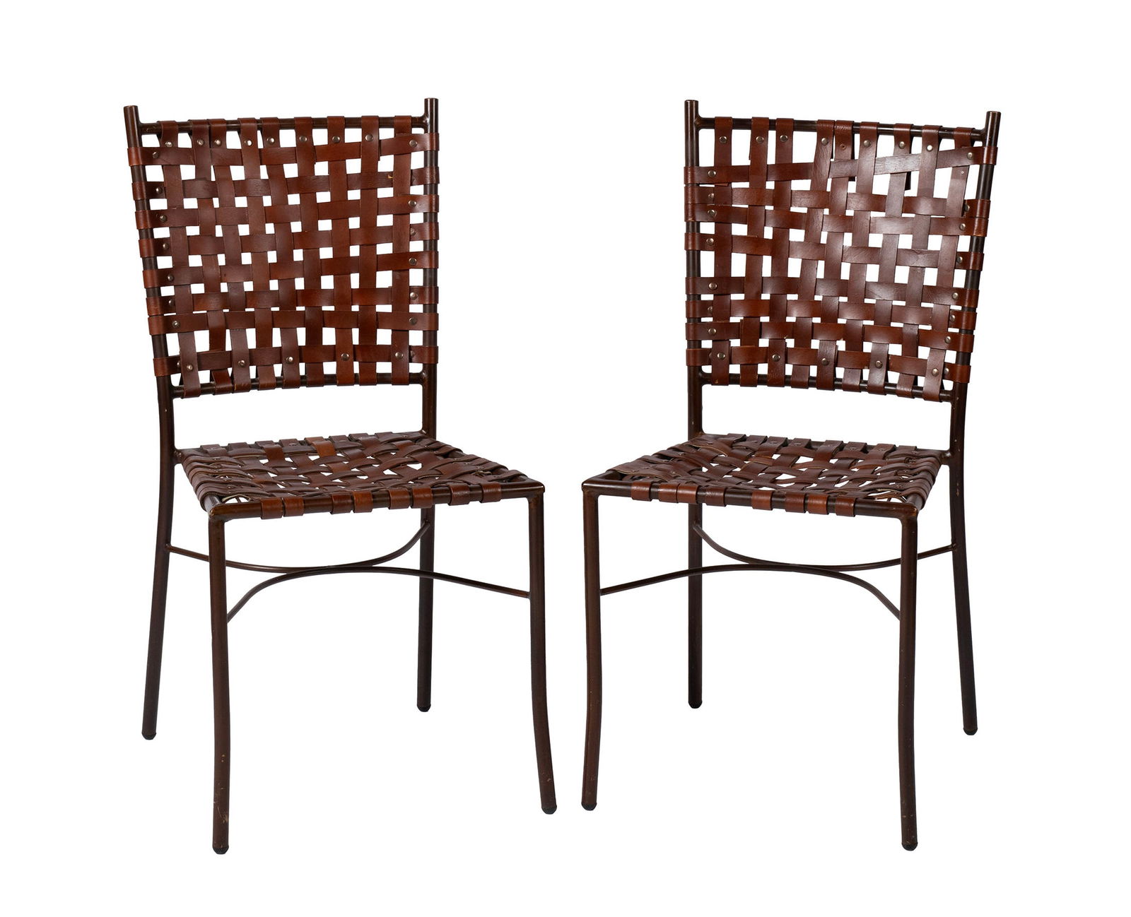 PAIR OF MID-CENTURY LEATHER STRAP SIDE CHAIRS (1 of 7)