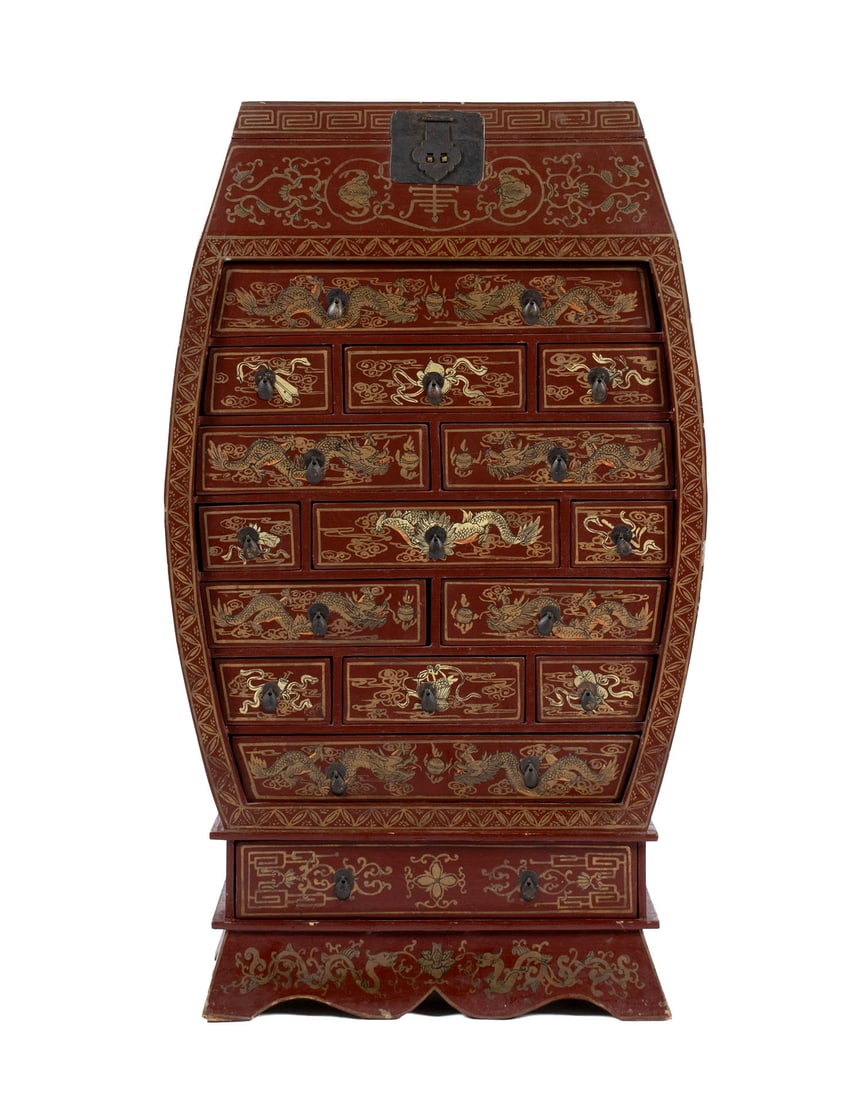 RED LACQUERED APOTHECARY CABINET (1 of 10)