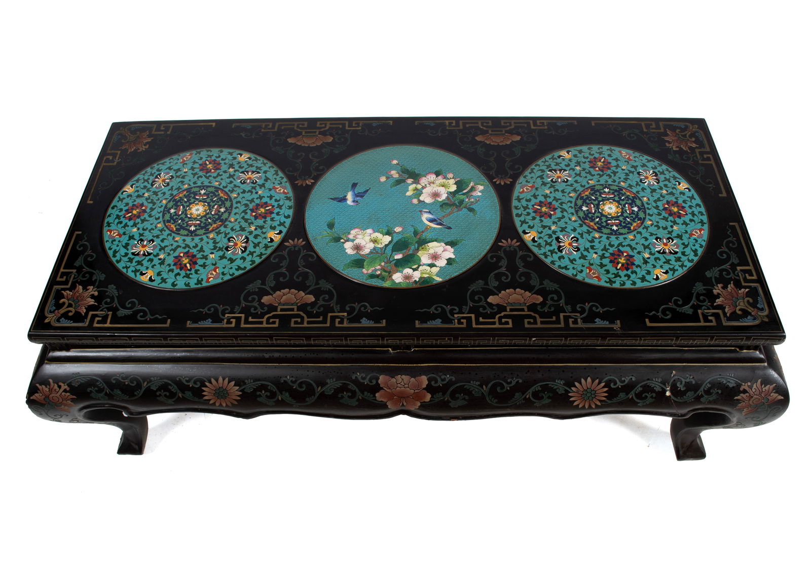 CHINESE COFFEE TABLE WITH CLOISONNE INSERTS - 2