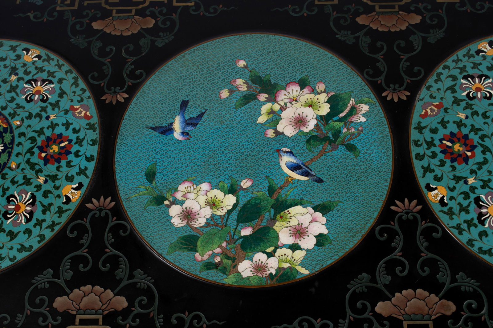 CHINESE COFFEE TABLE WITH CLOISONNE INSERTS - 3