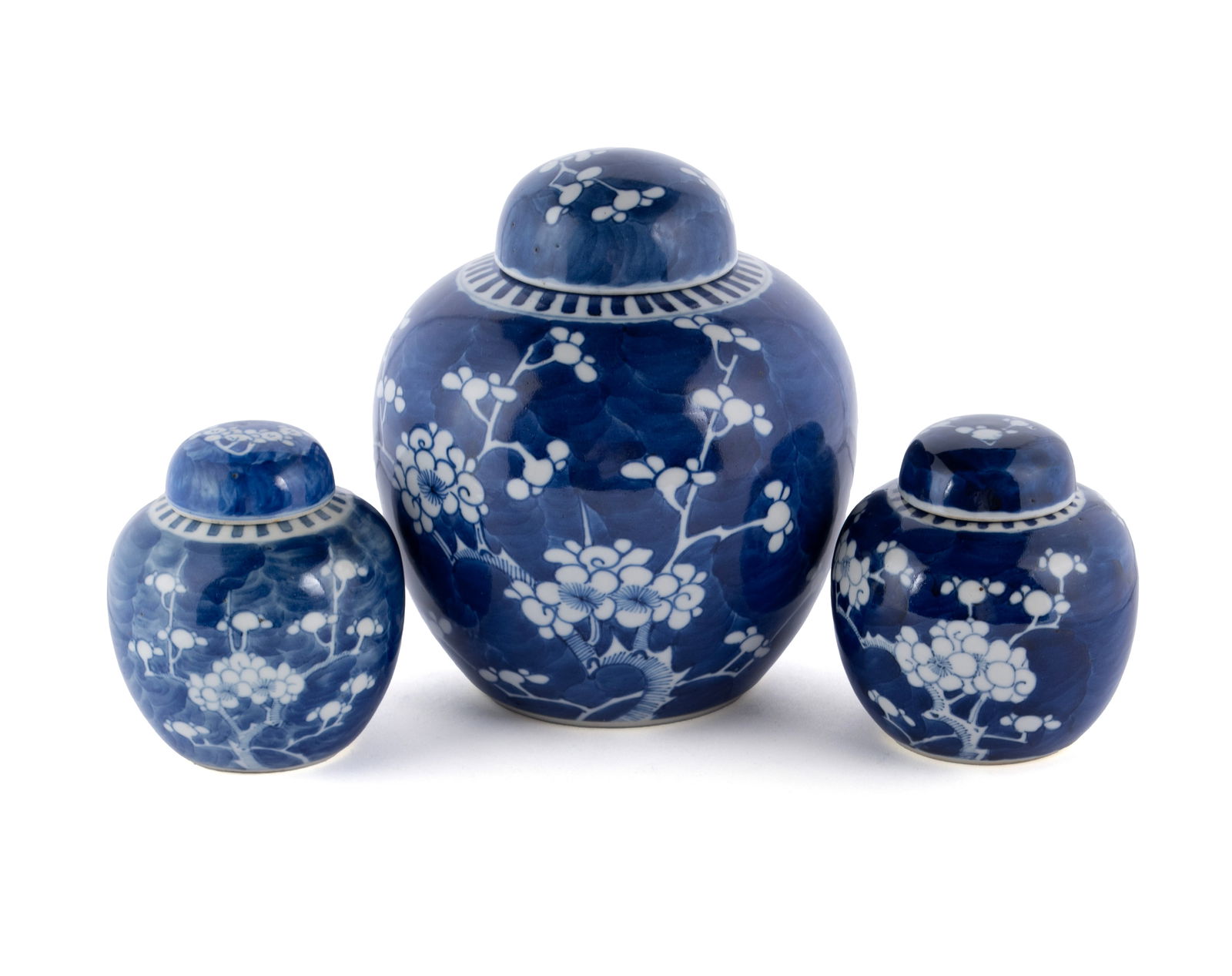 THREE CHINESE PRUNUS GINGER JARS (1 of 6)