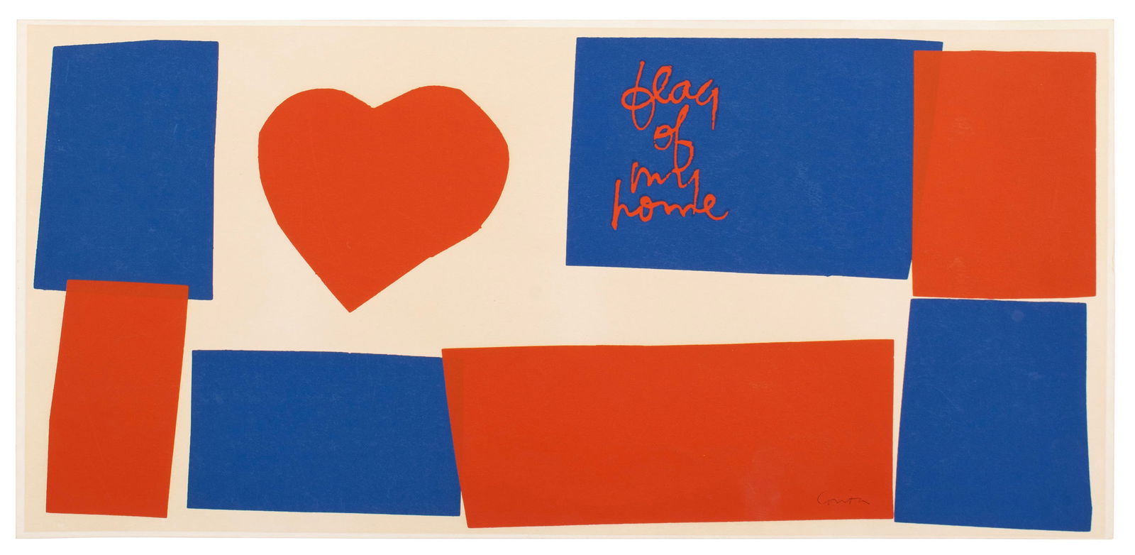 SISTER MARY CORITA KENT (AMERICAN, 1918-1986): Sister Mary Corita KentAmerican, 1918-1986Flag of My Home, 1976SerigraphSigned lower right. Unframed.Corita was born Frances Elizabeth Kent, in Iowa, in 1918, but grew up primarily in Los Angel