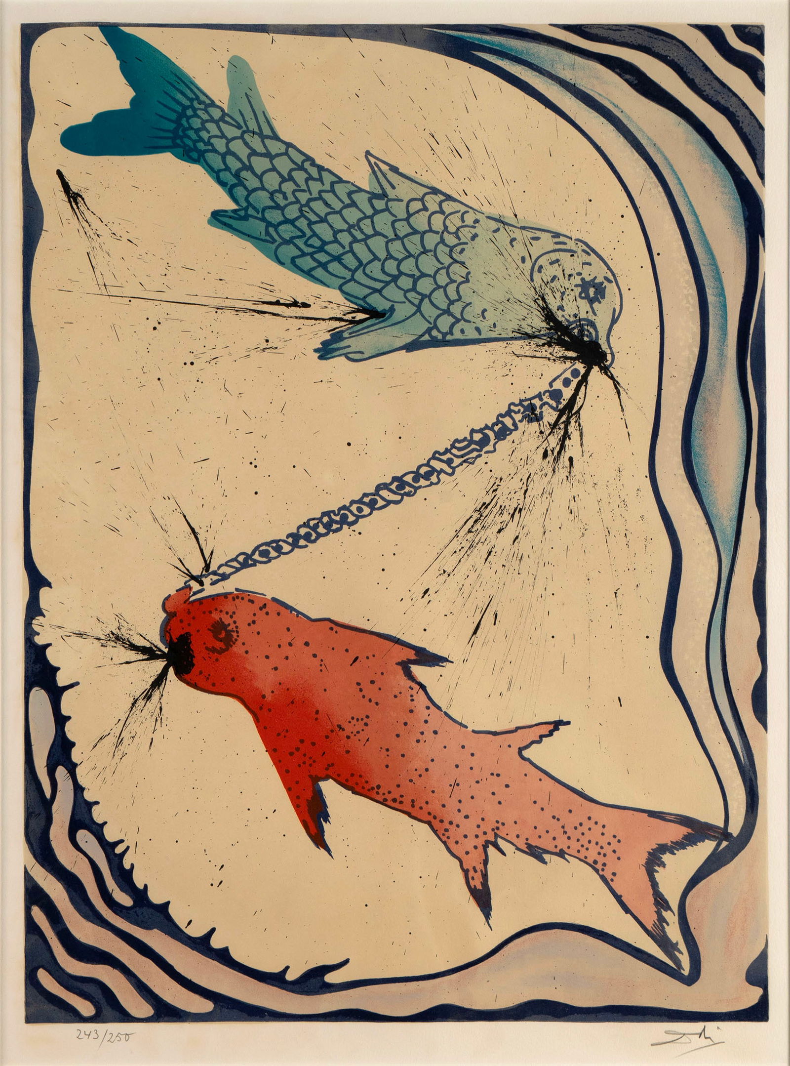 SALVADOR DALI (SPANISH, 1904-1989): Salvador Dali Spanish, 1904-1989 Pisces Lithograph on Arches paper Signed in pencil lower right and numbered 243/250 lower left. Matted and framed. Sight: 26 3/4 x 19 3/4 in. (67.9 x 50.2 cm.),
