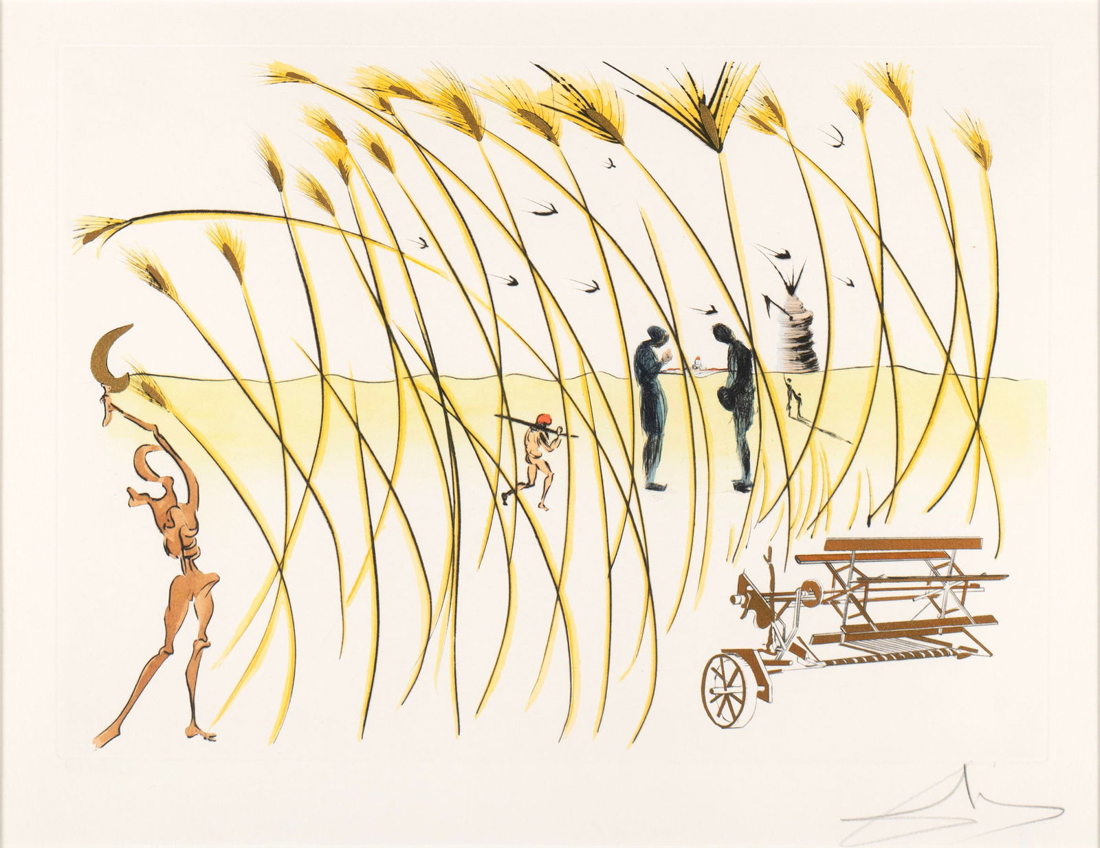 SALVADOR DALI (SPANISH, 1904-1989): Salvador Dali Spanish, 1904-1989 The Reaper Etching Signed in pencil lower right. Matted and framed. Plate: 14 1/4 x 20 in. (36.2 x 50.8 cm.), Frame: 26 1/4 x 35 in. (66.7 x 88.9 cm.)