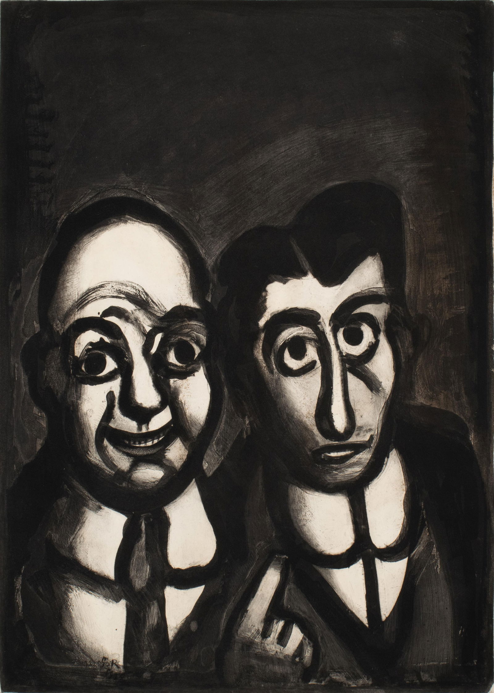 GEORGES ROUAULT (FRENCH, 1871-1958): Georges RouaultFrench, 1871-1958Nous sommes fous (We are insane)LithographInitialed in print. Two figures in black and white, unframed.Impression: 22.30 x 16.19 in. (56.6 x 41.1 cm.), Sheet: 25.60 x