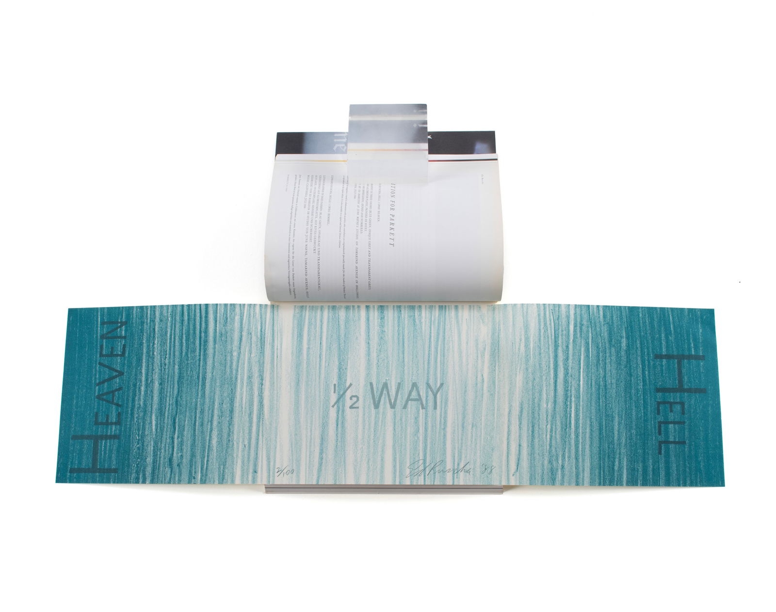 EDWARD RUSCHA (AMERICAN, B. 1937): Edward RuschaAmerican, b. 1937'Hell 1/2 Way Heaven' (For Parkett No 18)Offset color lithograph on Rives1988, facsimile signed, and numbered 2/100 in print of unkown edition apart from the signed and n