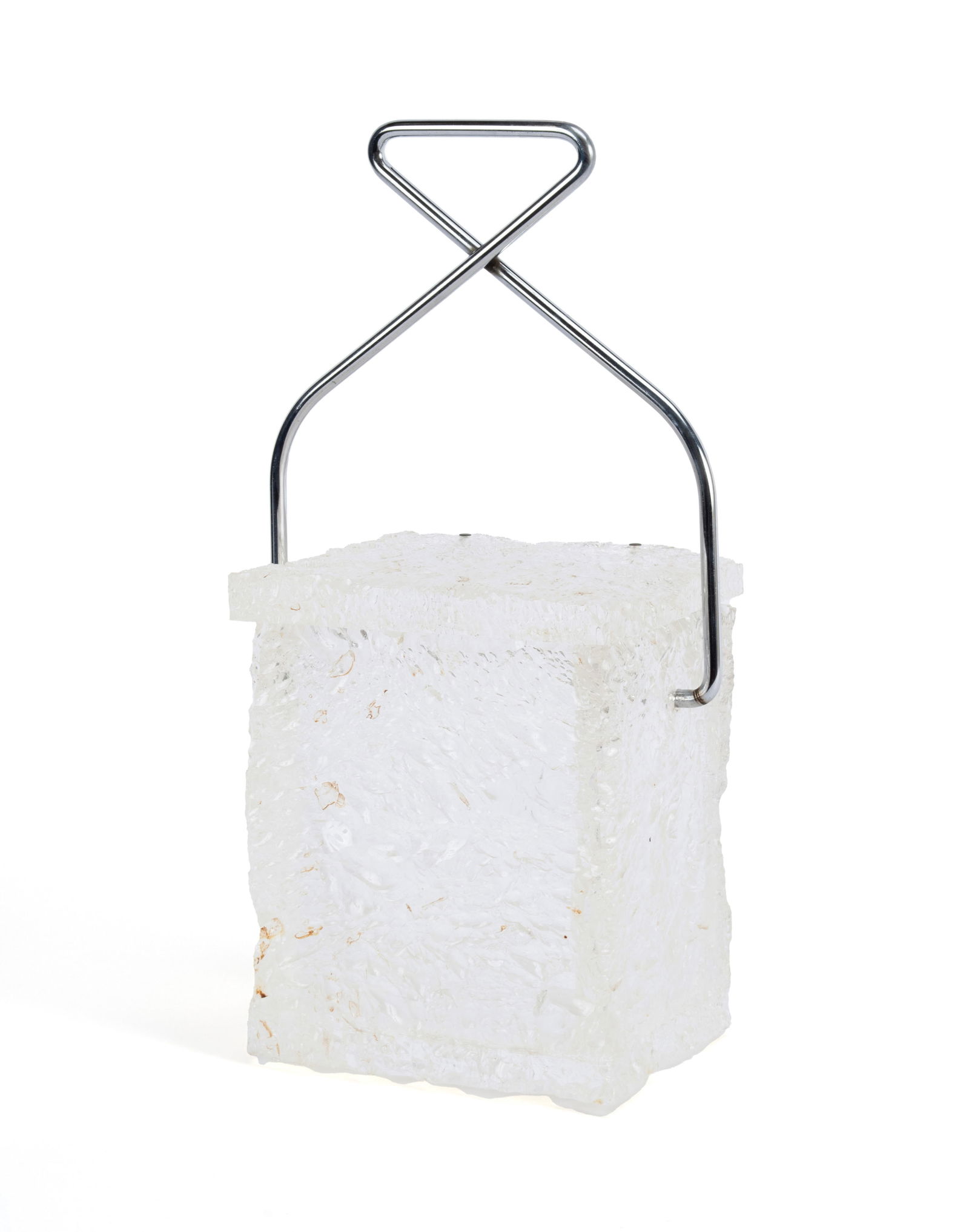 WILARDY LUCITE & CHROME ICE BOX: WILARDY LUCITE & CHROME ICE BOX Designed by William H. Hardy for Wilardy, Union City, NJ, circa 1960s. Ice form Lucite box with chrome handle, marked on interior rim. Hardy was co-owner and lead