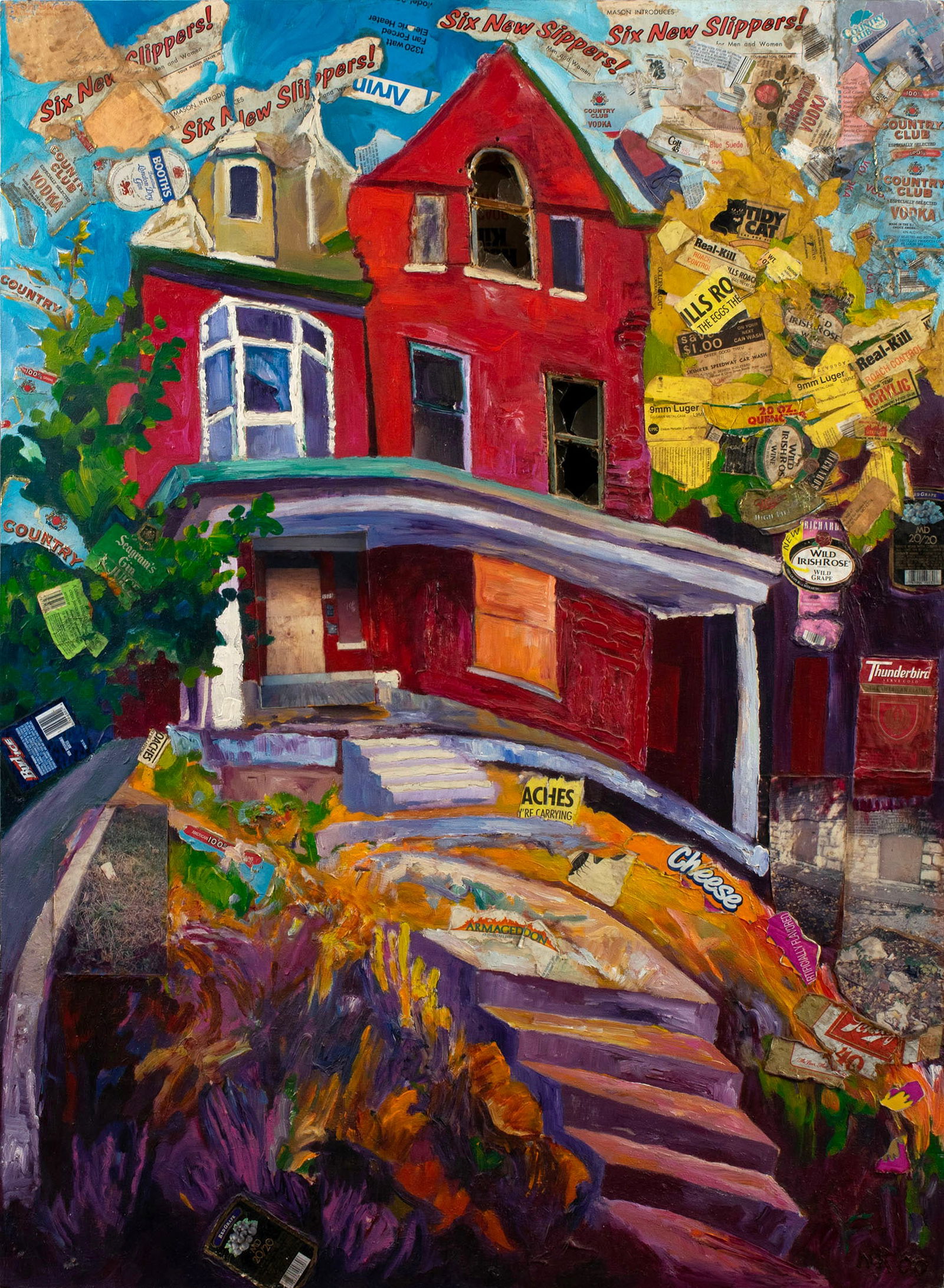 NICK RIGGIO (AMERICAN, 20TH/21ST C.): Nick Riggio American, 20th/21st c. Real Kill Oil and mixed media on board Initialed and dated 00 lower right, also signed and titled on verso. 45 1/8 x 33 x 2 in. (114.6 x 83.8 x 5.1 cm.)