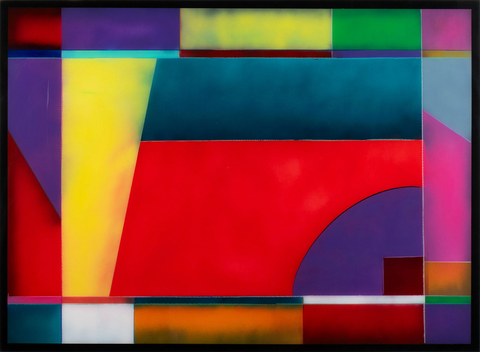 JACK SCHULTZ (AMERICAN, 20TH C.): Jack Schultz American, 20th c. Mixed media Signed and dated 1997 lower right. Colorful geometric image, framed. Sight: 38 x 52 in. (96.5 x 132.1 cm.), Frame: 47 1/2 x 61 1/2 in. (120.7 x 156.2 cm.)