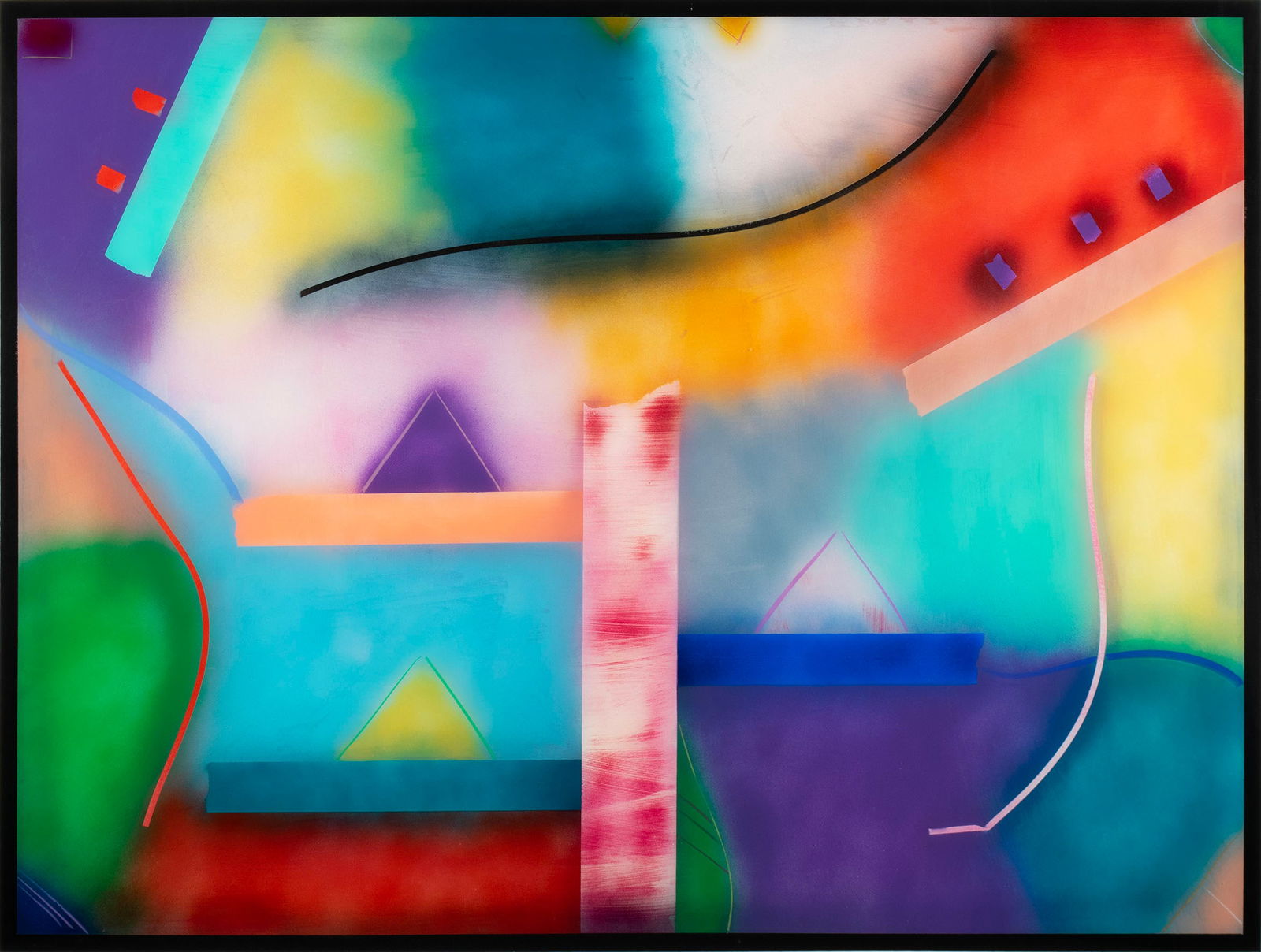 JACK SCHULTZ (AMERICAN, 20TH C.): Jack Schultz American, 20th c. Mixed media Signed and dated 1993 lower right. Colorful abstract image, framed. 36 1/2 x 48 1/2 in. (92.7 x 123.2 cm.), Frame: 49 1/2 x 61 1/2 in. (125.7 x 156.2 cm.)