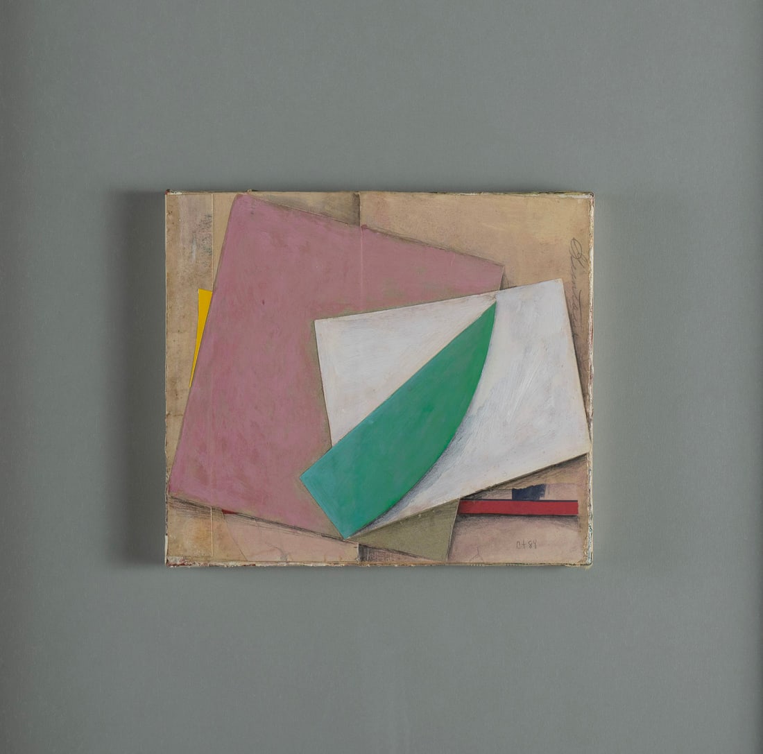 CECIL TOUCHON (AMERICAN (TEXAS), B. 1956): Cecil Touchon American (Texas), b. 1956 Magnolia Ave. Series #30 Acrylic and collage on canvas Initialed CT and dated 88 lower right with William Campbell of Fort Worth, TX gallery label verso.