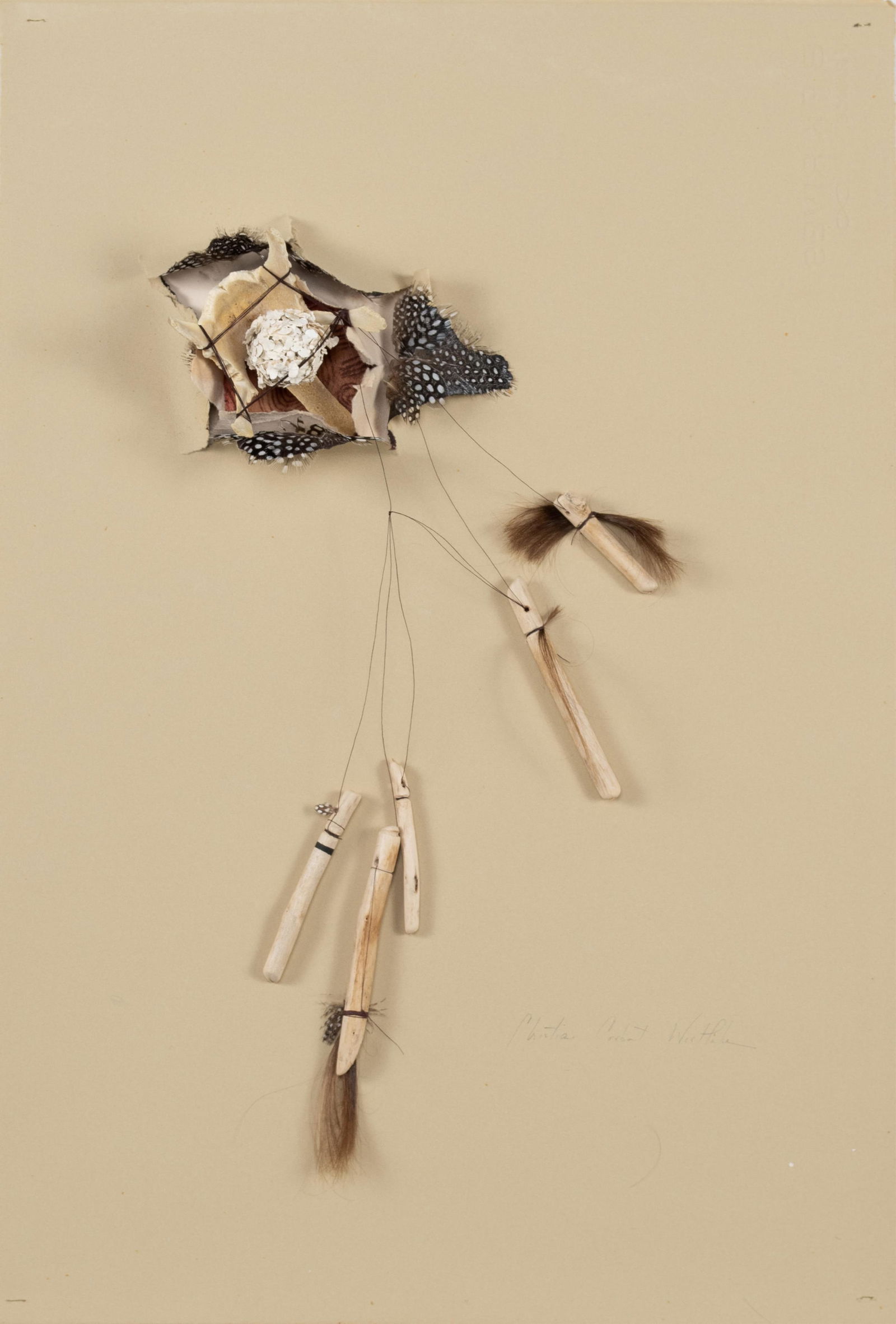 CHRISTIANE CORBAT WESTLAKE (SWISS, 1945-2006): Christiane Corbat WestlakeSwiss, 1945-2006Mixed mediaSigned lower right. Natural forms including wood, thread, and feathers mounted in a Lucite shadow box.24 x 16 1/2 x 3 1/2 in. (61 x 41.9 x 8.9 cm.)