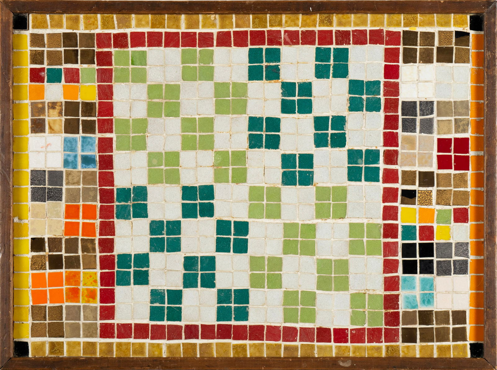 CAROLE ROBERTS (AMERICAN, B. 1940): Carole Roberts American, b. 1940 Ceramic tiles Signed by the artist to verso. Colorful tiles mounted on board in a gameboard pattern, framed. Carole S. Roberts is an abstract expressionist artist