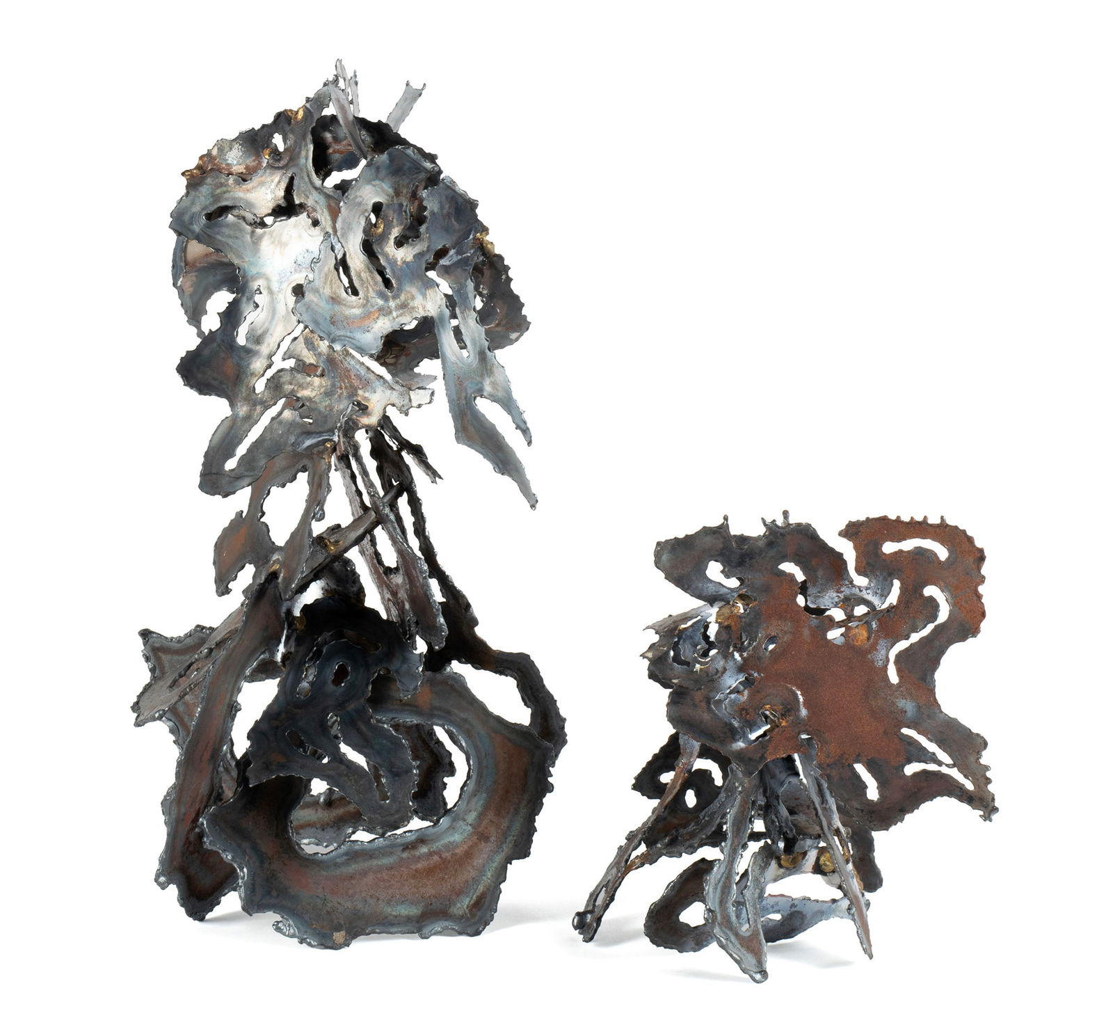 CAROLE ROBERTS (AMERICAN, B. 1940): Carole Roberts American, b. 1940 Cut steel Two (2) upright free-style cut steel sculptures, unsigned. Carole S. Roberts is an abstract expressionist artist and jeweler. She has a Bachelor of Fine