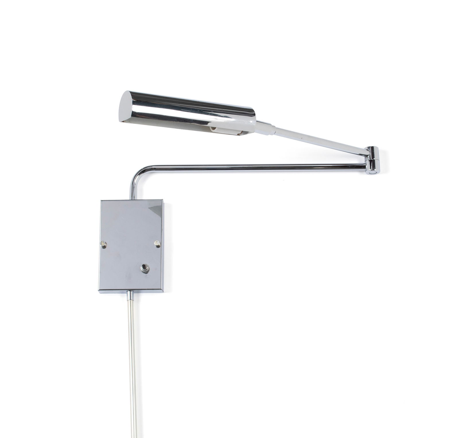 KOCH LOWY WALL MOUNT LAMP: KOCH LOWY WALL MOUNT LAMP Long Island City, NY, circa 1970s. Chrome-plated swing-arm wall-mounted lamp, model W-36, original mounting hardware included. 16 3/4 x 8 3/4 in. (42.5 x 22.2 cm.)